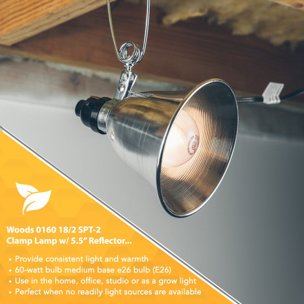 Woods 0160 18/2 SPT-2 Clamp Lamp with 5.5 Inch Reflector, 60 Watt, 6 Foot Cord (Pack of 2)