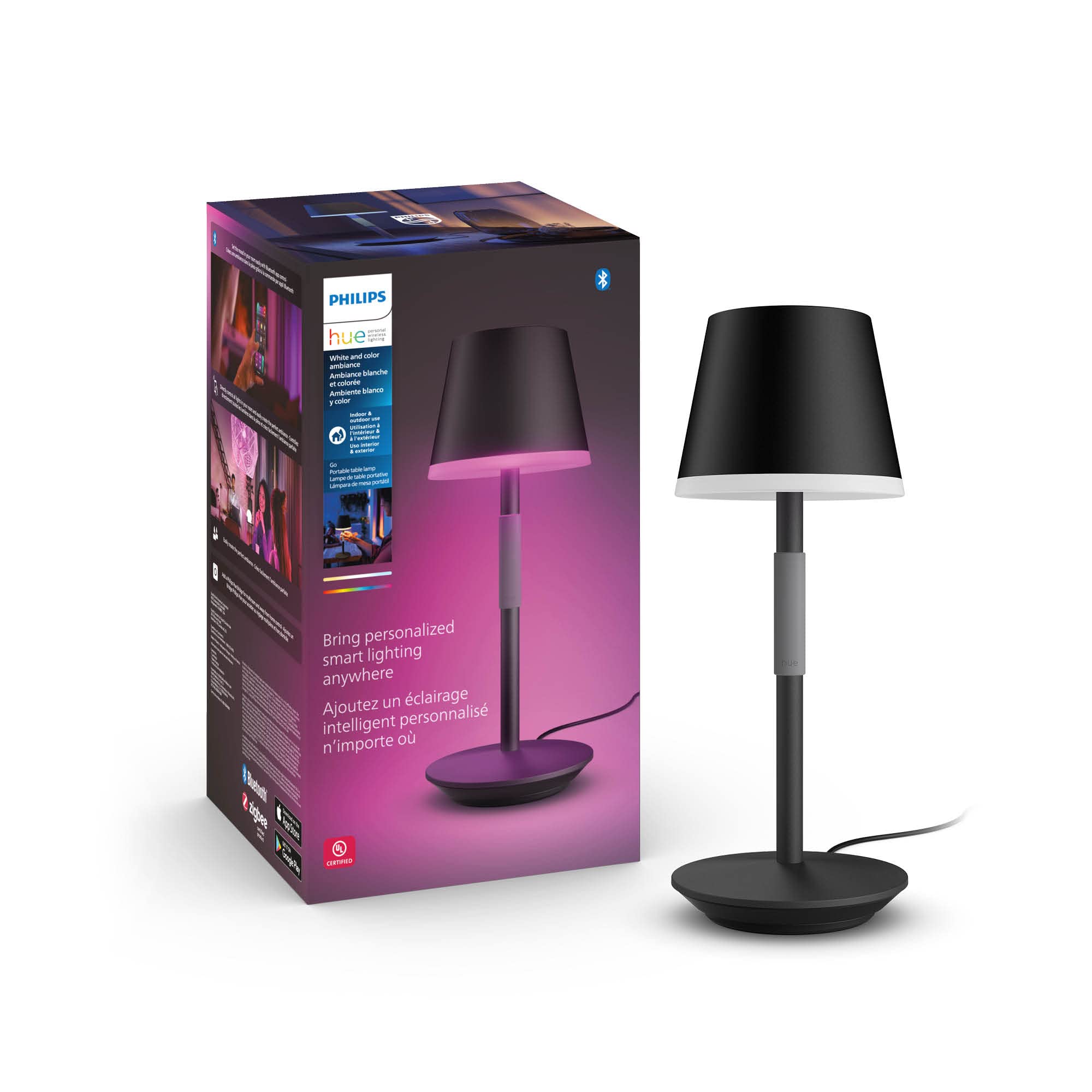 Philips Hue Go Smart Portable Table Lamp - Black - White and Color Ambiance LED - 2 Pack - Indoor/Outdoor Use - Model R576454-2