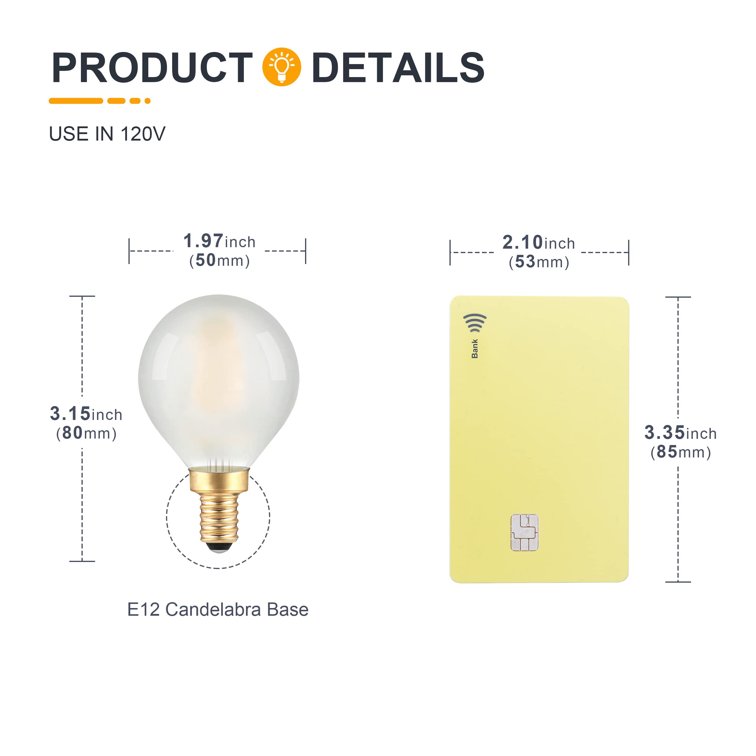 Frosted Led Ceiling Fan Light Bulbs- E12 Candelabra Base 2700K Soft Warm White Dimmable 40W Equivalent G16.5/G50 Globe Bulb- 4W