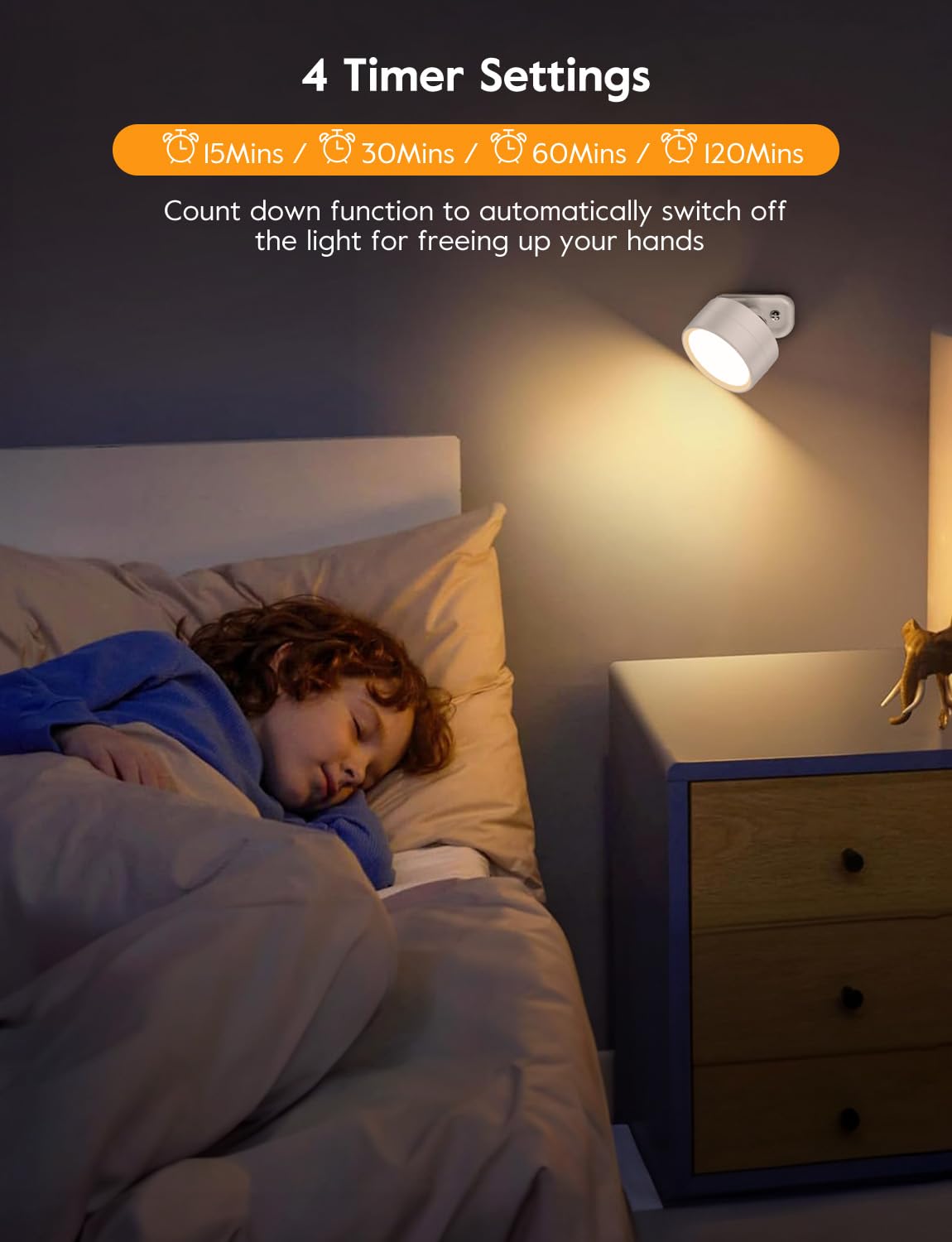 Brightown LED Wall Sconce Lights, 2 Pack, USB Rechargeable, Dimmable, 3 Lighting Colors, White, Model W001