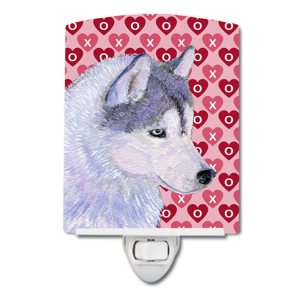 Carolines Treasures Ceramic Night Light, Siberian Husky Hearts, UL-Certified, 6x4x3in, Multicolor, Model SS4464CNL