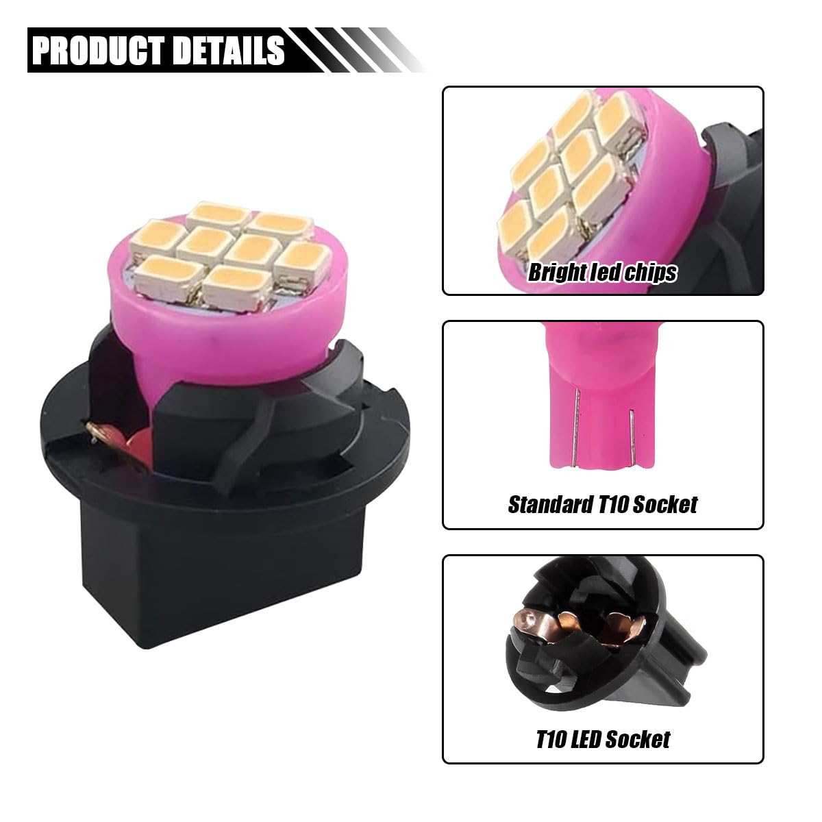 JOYCOURT LED Light Bulbs for Dash Instrument Panel, 10PCS Twist Lock Socket, Pink & Purple, Replacement for Car Interior