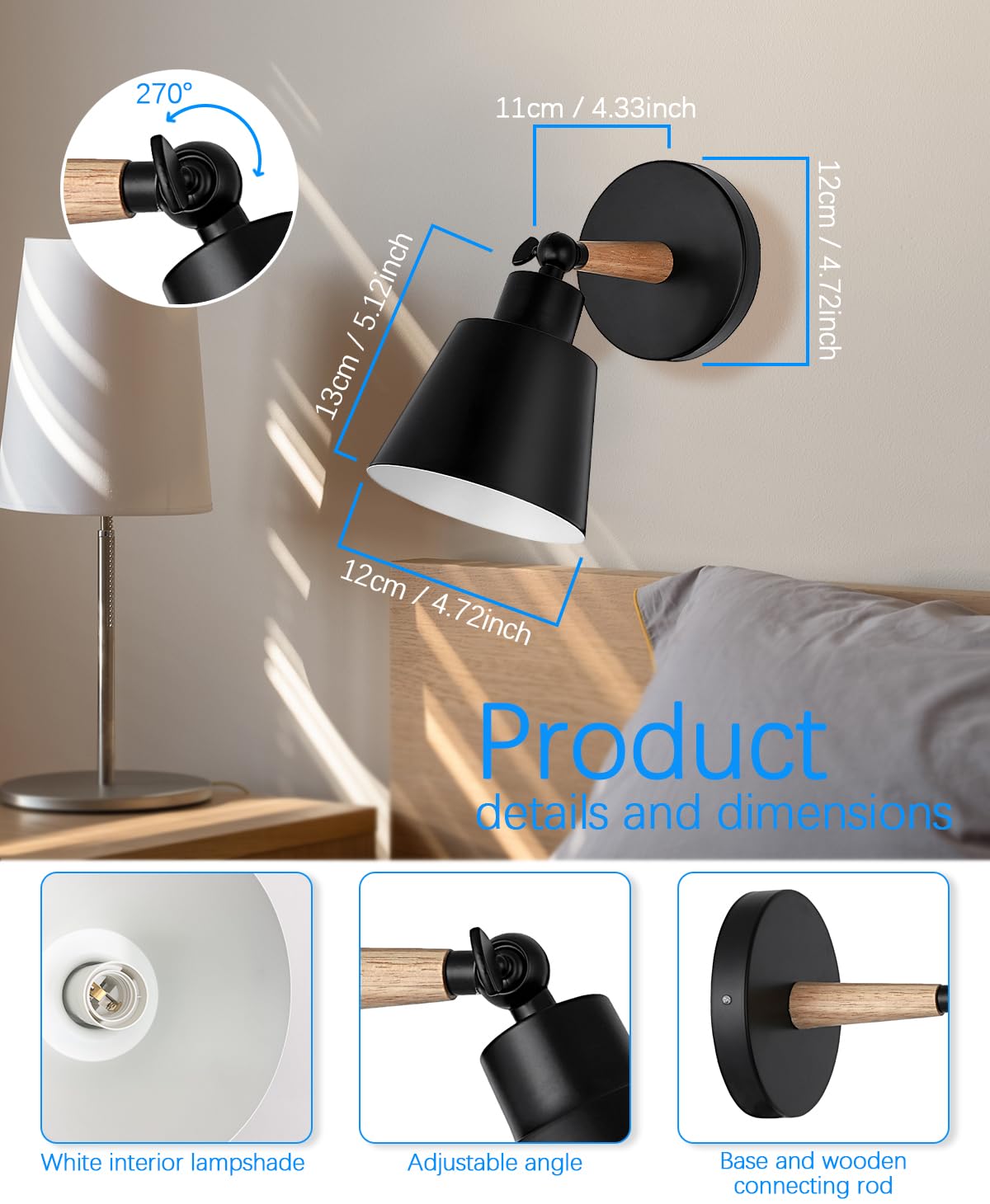Bimean Black Battery Operated Wall Sconce Set Of 3, Easy To Install Wireless Lights For Wall, Remote Control Dimmable Led Lights