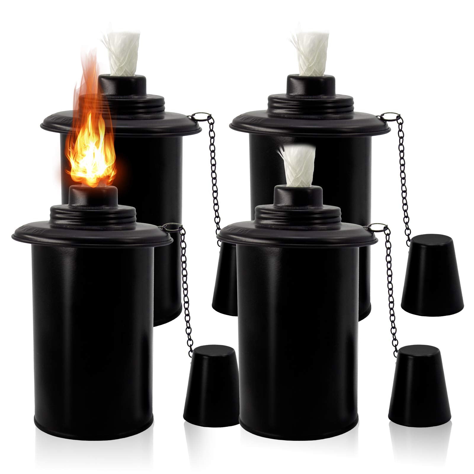 TaoTazon 12oz Torch Replacement Canisters, Metal, 4-Pack, Bamboo Lanterns for Yard, Patio, Garden, Party