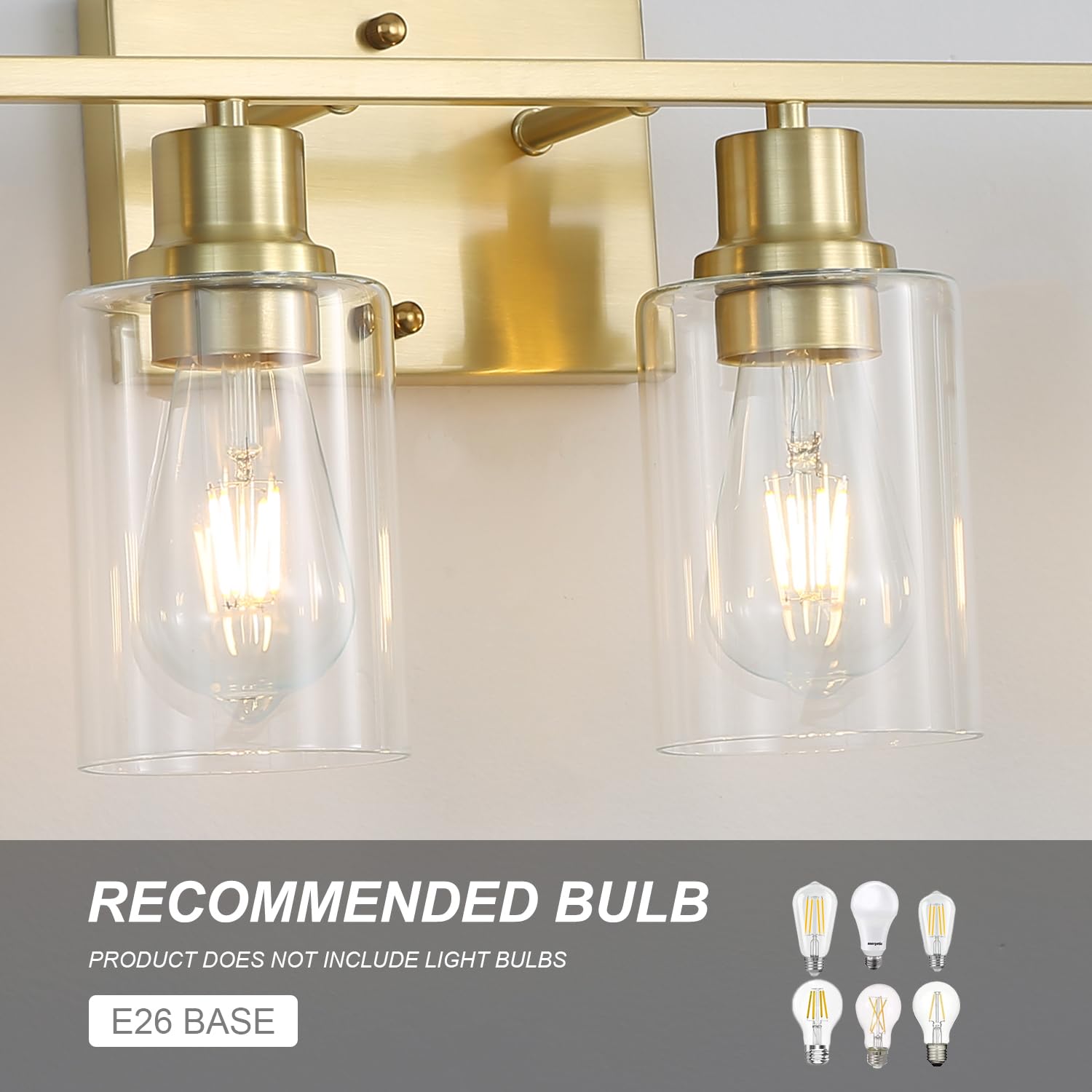 Jodauirt 4-Lights Gold Bathroom Vanity Light Fixtures,Brushed Gold Wall Sconces With Clear Glass Shades, Farmhouse Modern Wall Lighting ?For Mirror,Living Room,Bedroom