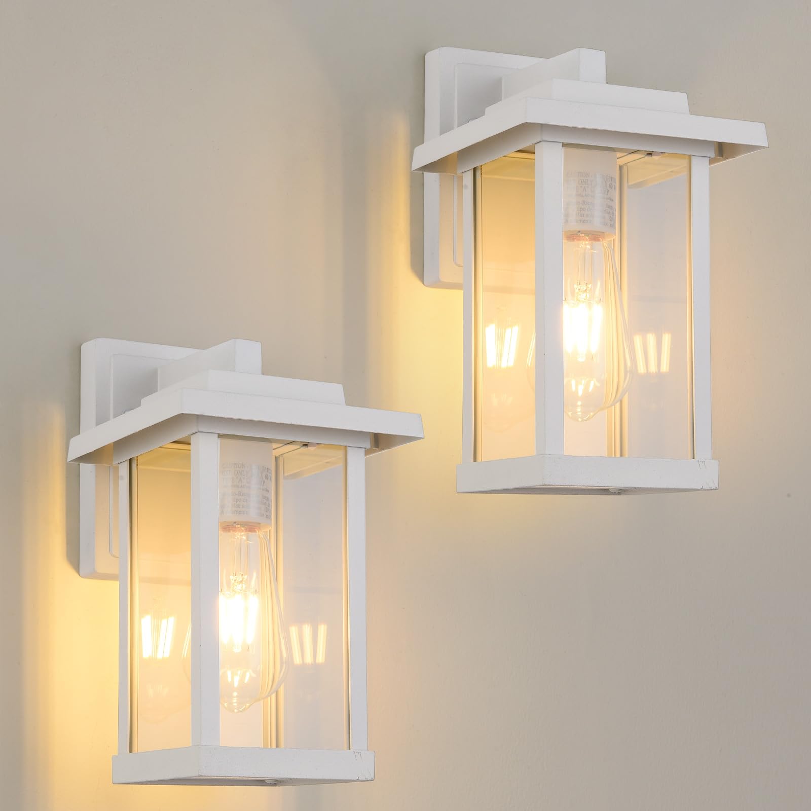 Smeike Outdoor Wall Sconce  Outside Porch Light Fixtures  Anti-Rust Exterior Wall Lights in Matte White Finish with Clear Glass for Garage Doorway Entryway  2 Pack