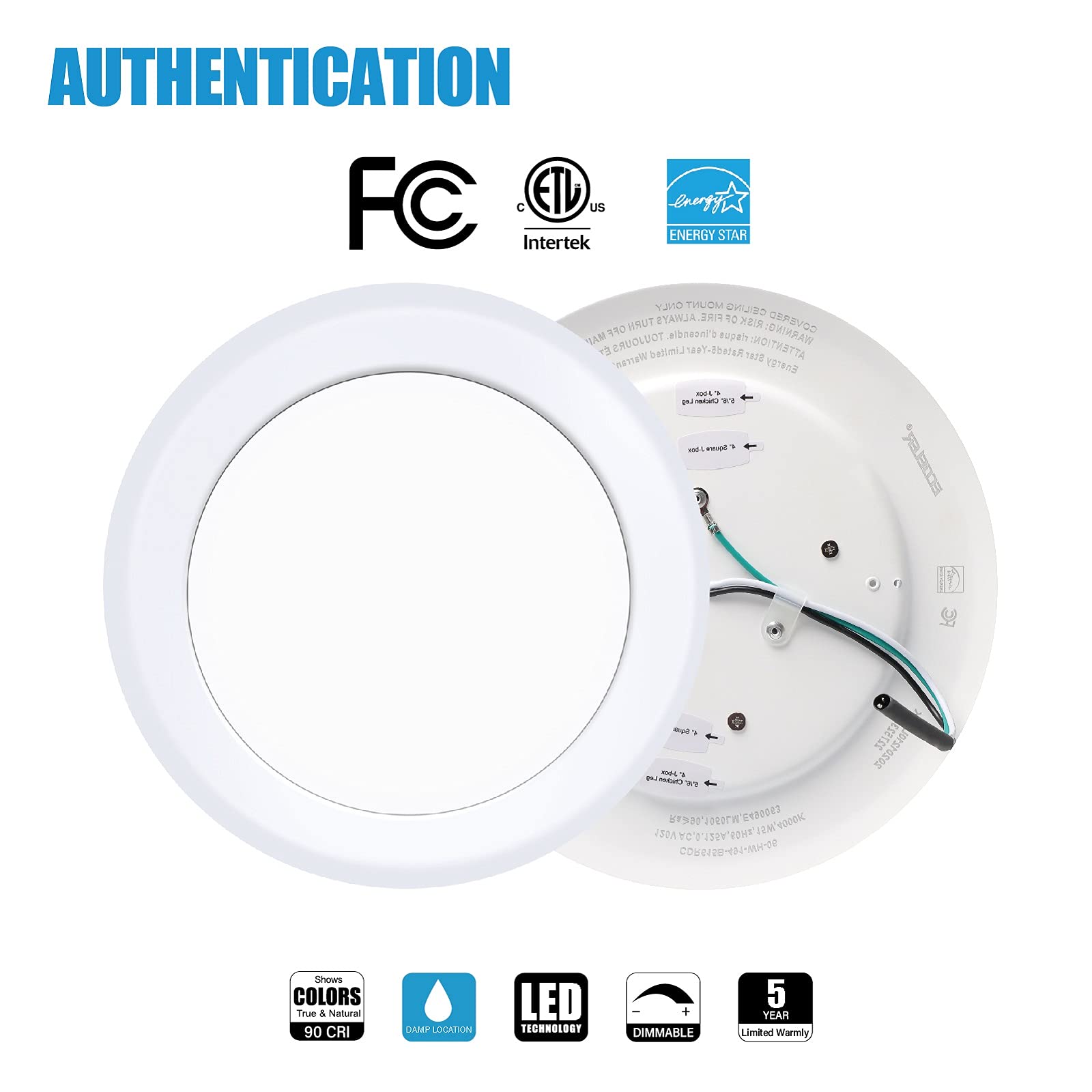 ECOELER 6 Inch LED Disk Light, 16.5W, 1000 Lumens, Dimmable, 4000K Cool White, Flush Mount, ETL Listed,