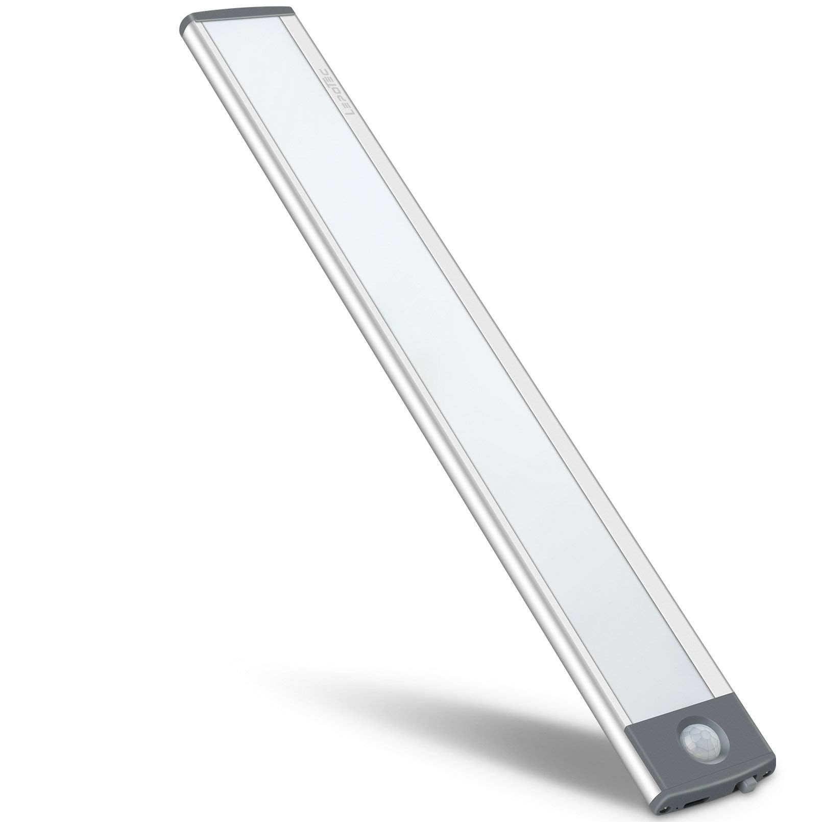 LEPOTEC LED Motion Sensor Cabinet Light, 54-LED, USB Rechargeable, Aluminum, 12.5inch, Silver-white Light, Model WQSJ021-SBN