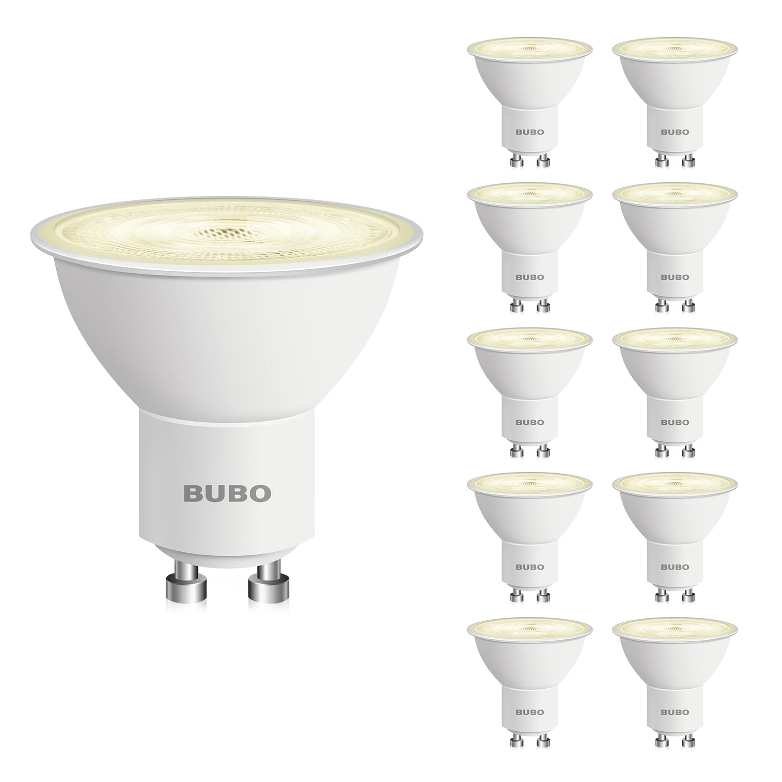 BUBO GU10 LED Bulb 6W Equivalent 50W, 2700K Soft White, Non-Dimmable, 10 Pack, MR16 Replacement