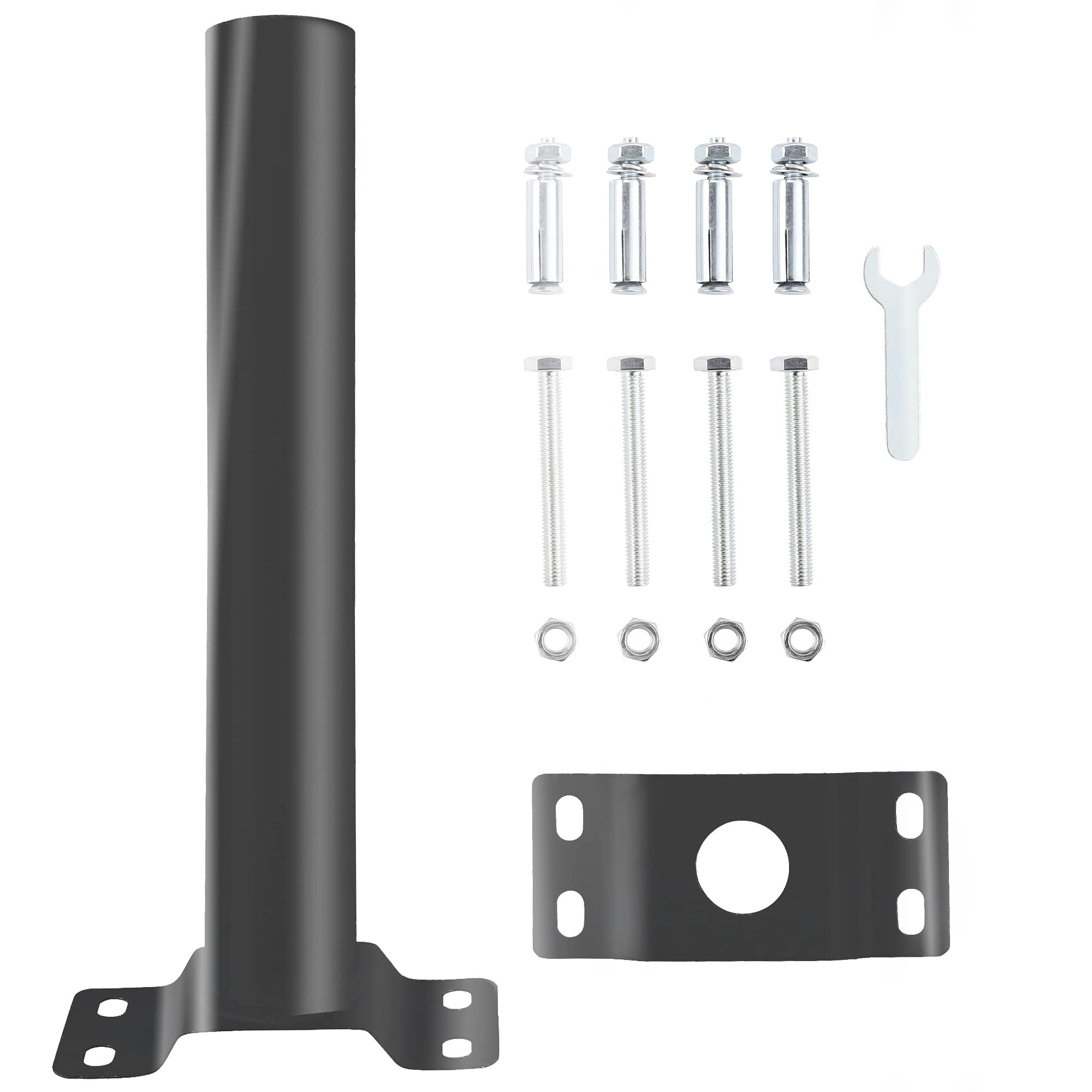 MiDive 12 Black Solar Light Pole Mount Kit - Metal Wall Bracket for Street Lights, Barn Lamps, and Outdoor Fixtures