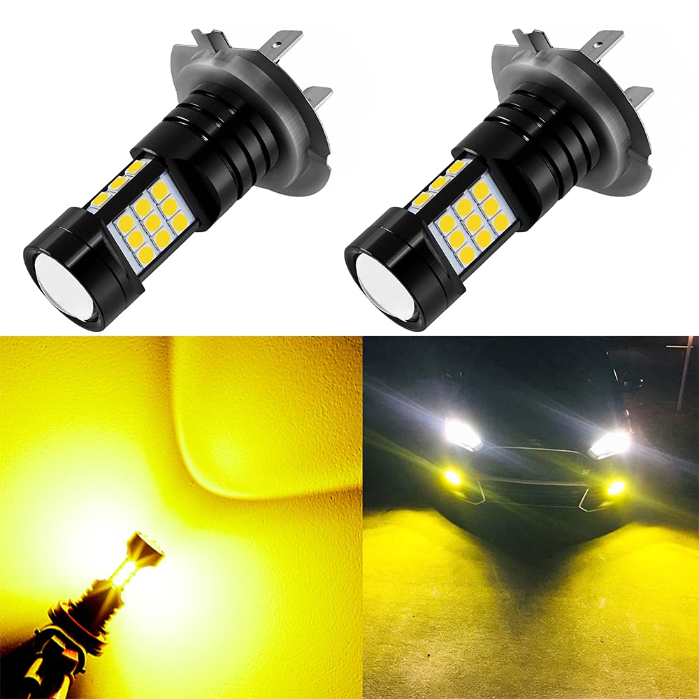 AUXLIGHT H7 LED Fog Light Bulbs, 2400 Lumens, Aluminum, H7/H7LL, Golden Yellow