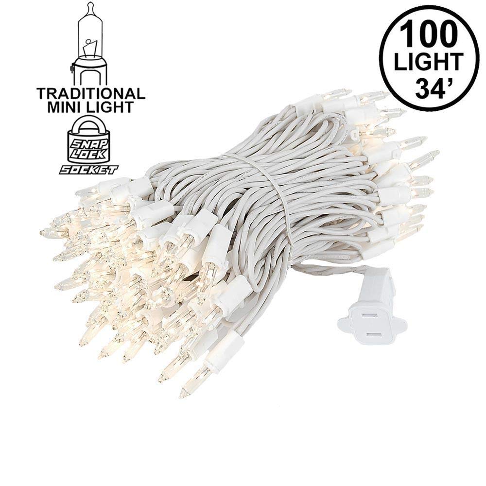 Novelty Lights 34Ft 100 Clear Incandescent White Christmas Tree Lights Indoor Outdoor, White Wire String Lights, Vintage Mini Bu