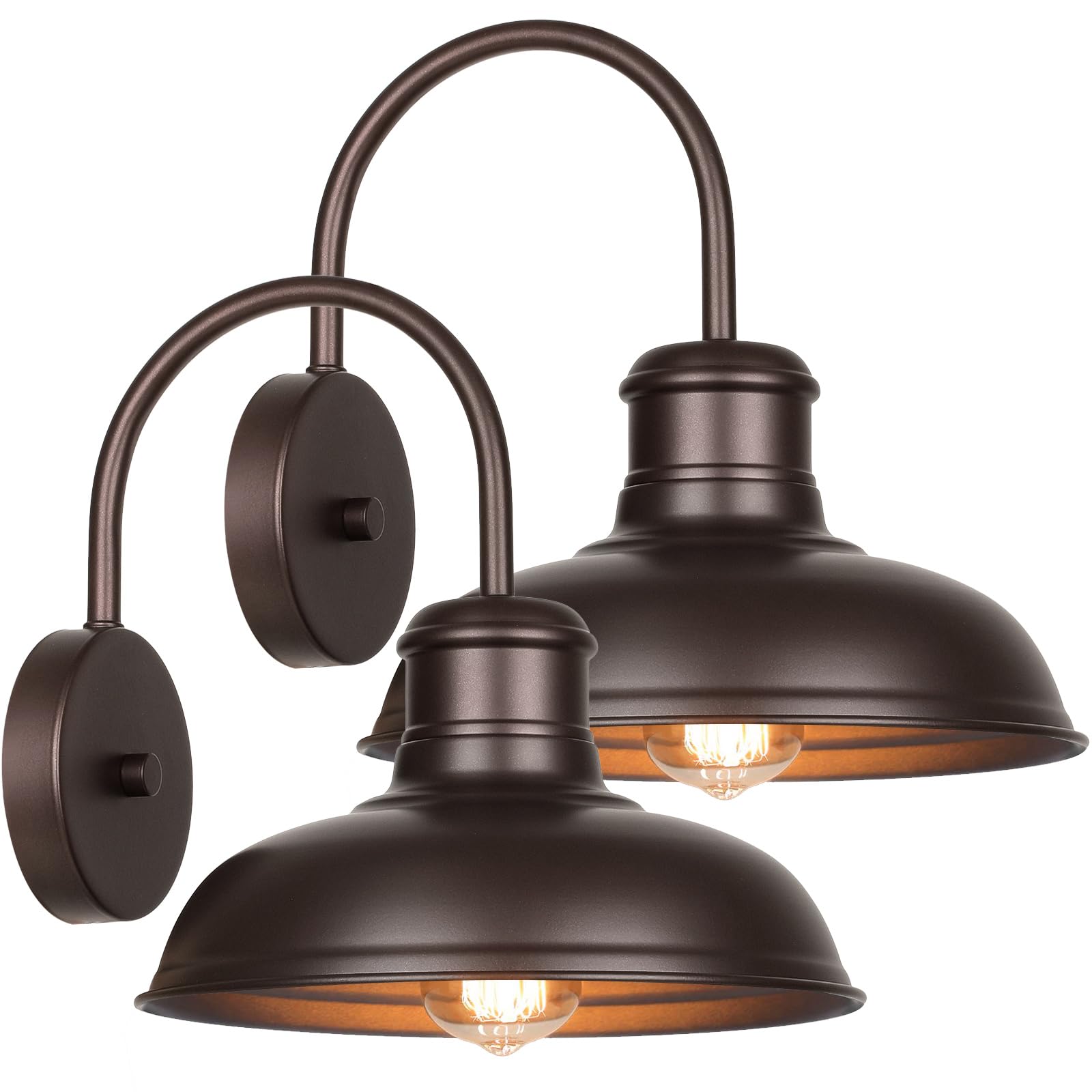 VerRon 2-Pack Outdoor Gooseneck Porch Lights, Waterproof Metal Wall Sconce, Brown, Model B10015P-BN
