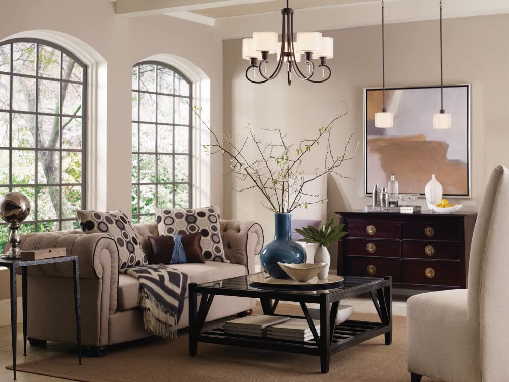 Progress Lighting P4696-09 Invite 5-Lt. Chandelier With White Silk Mylar Shades, Brushed Nickel
