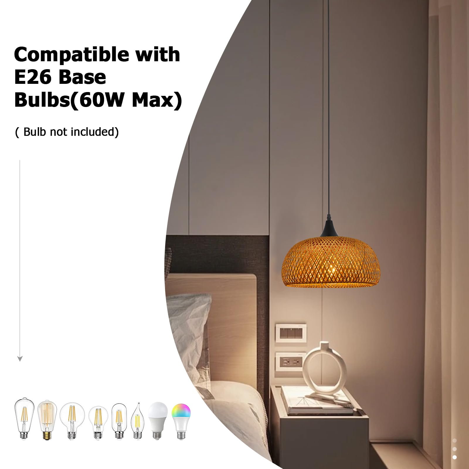 Rosient Rustic Farmhouse Bamboo Pendant Light - 18 Inch Large Dome Handwoven Ceiling Mounted Bamboo Chandelier Shades, Coastal B