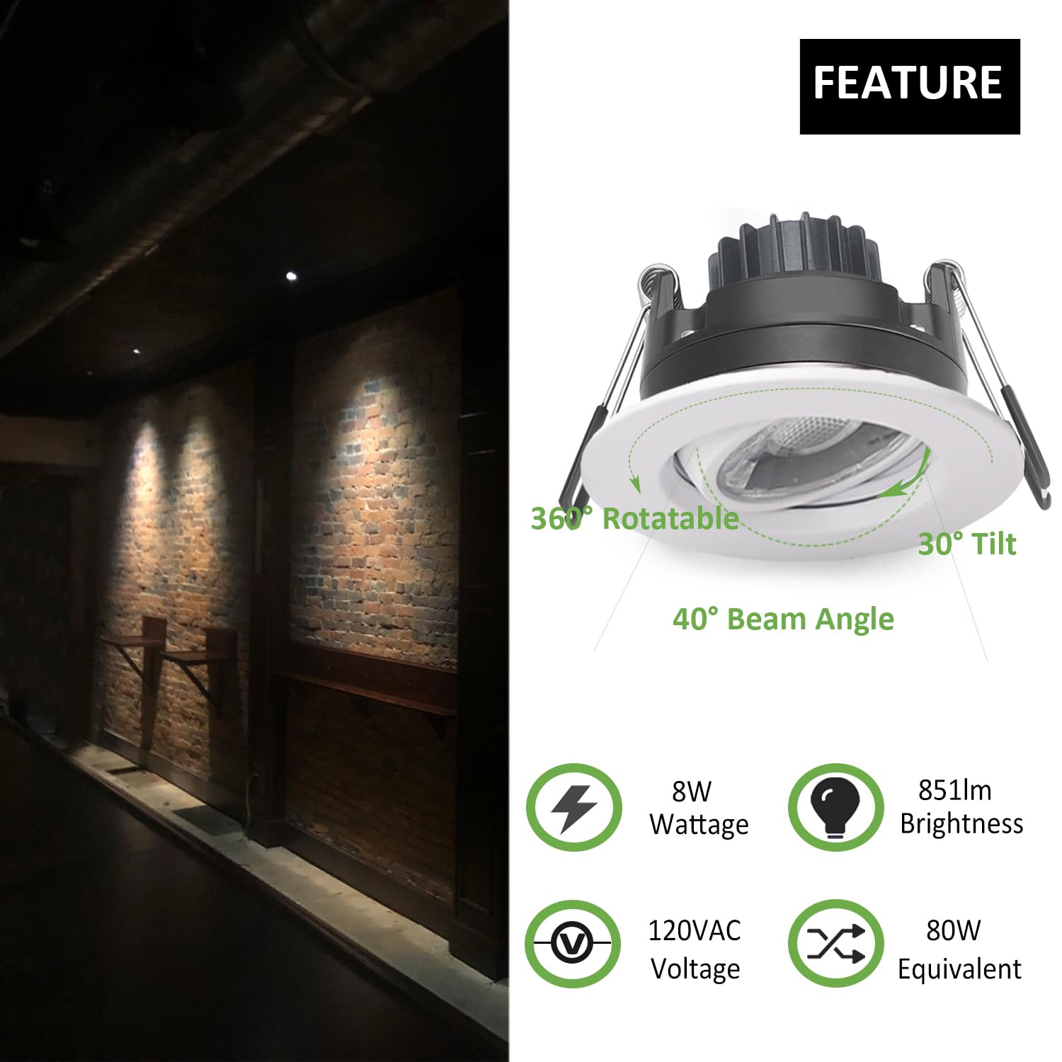 POPANU 3 Inch Canless Recessed Gimbal Downlight, Dimmable 8W, White Aluminum, 5 CCT, 6 Pack
