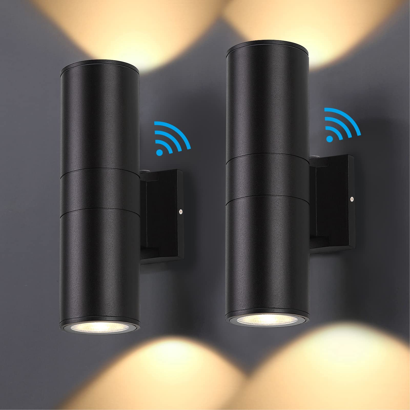 DAKAFUL Outdoor Wall Lights, 12W LED, Dusk to Dawn, IP65 Waterproof, 2 Packs, Black, Model DK-CWLS-2P