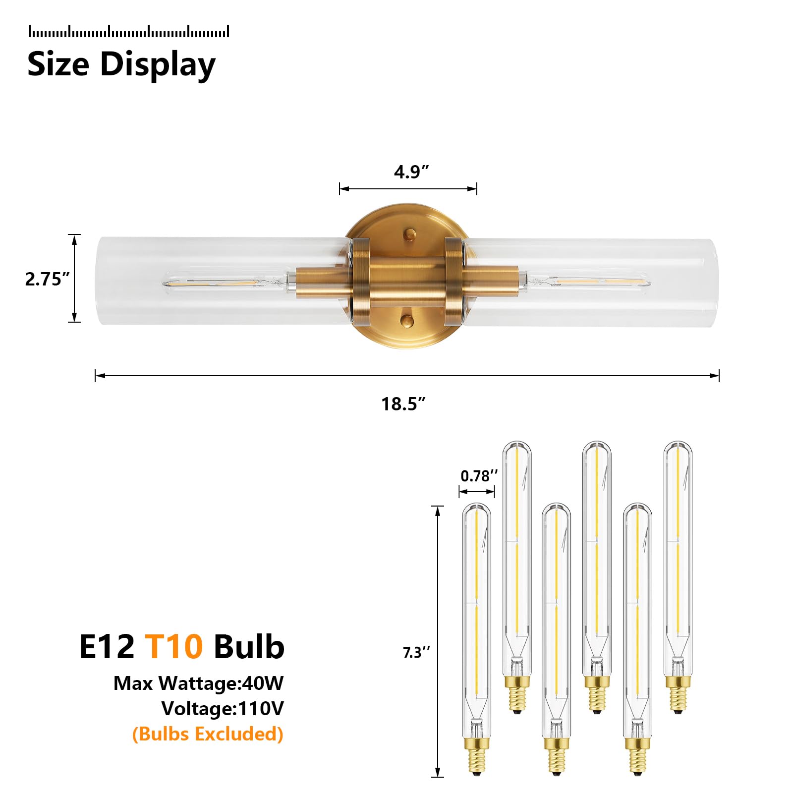 KUZZULL Wall Sconces Set of 2, Brushed Brass Gold with Clear Glass, Modern 28in Light Fixtures, Stylish Wall Decor