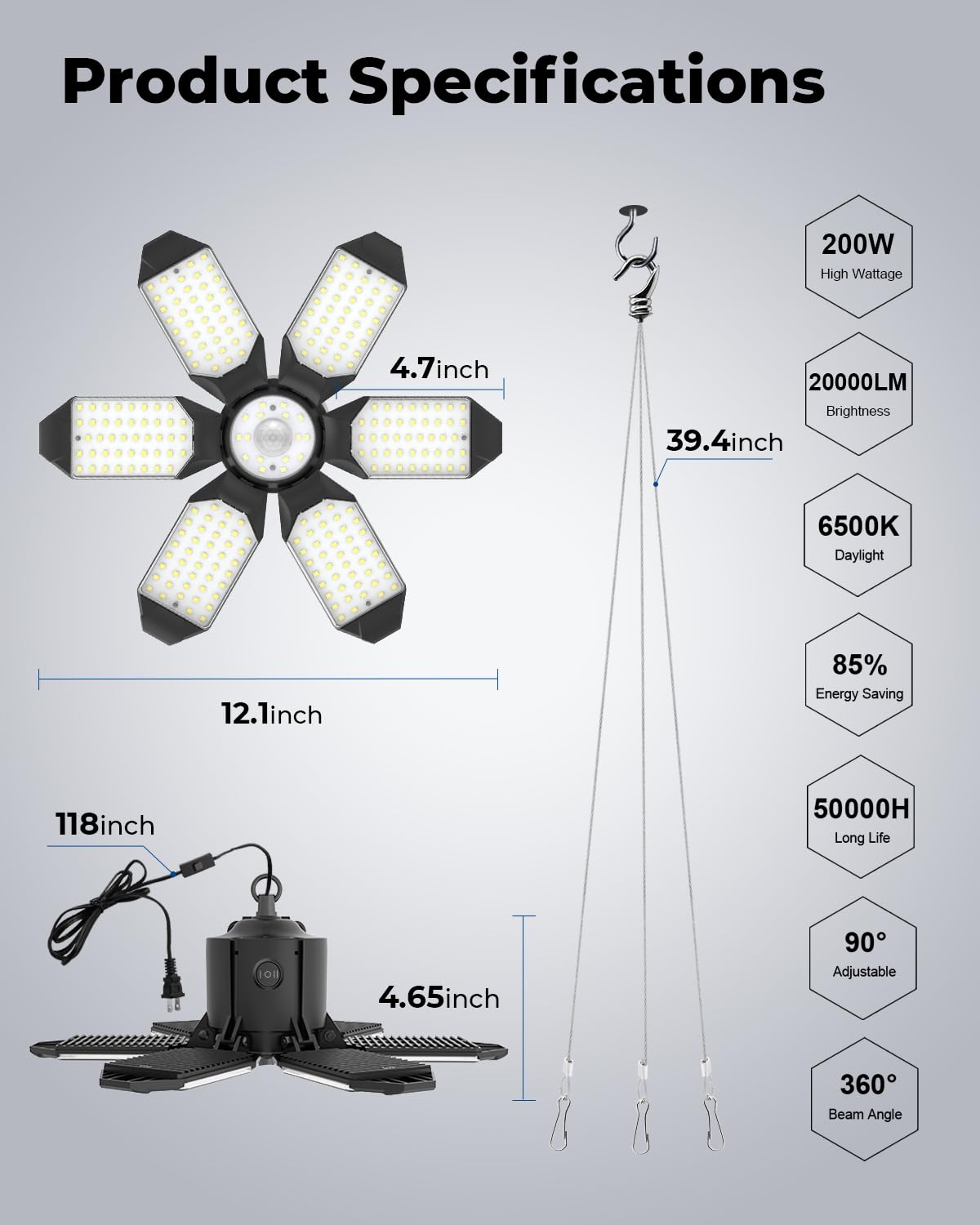 Toberich 2-Pack Plug In Garage Light Motion Activated, Total 40000Lm Pir Motion Shop Light With 3 Switch Modes, 6500K Indoor Mot