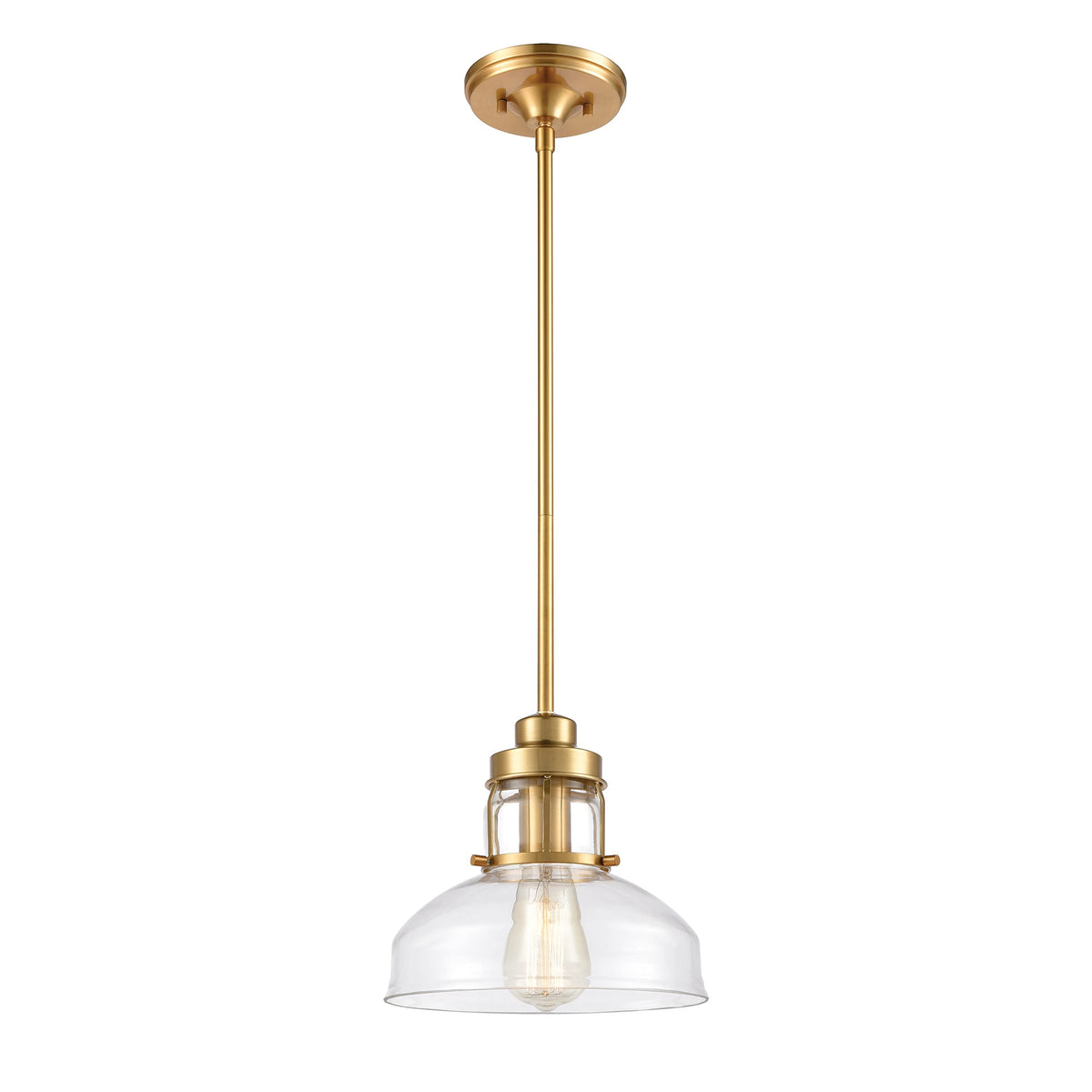 Elk Home Manhattan Mini Pendant Light - Brushed Brass & Clear Glass, Transitional Style