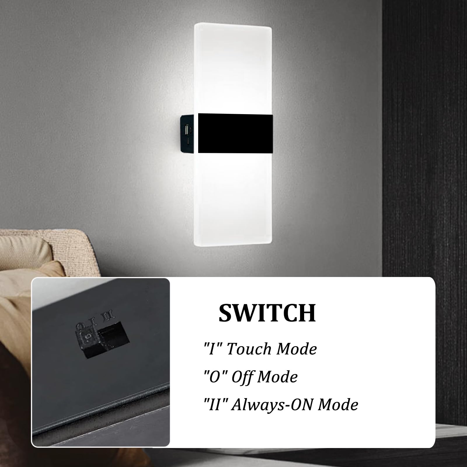 Ankboy Led Wall Sconces, Battery Operated Magnetic Wall Lamp, 3 Brightness, Cool White 6000K