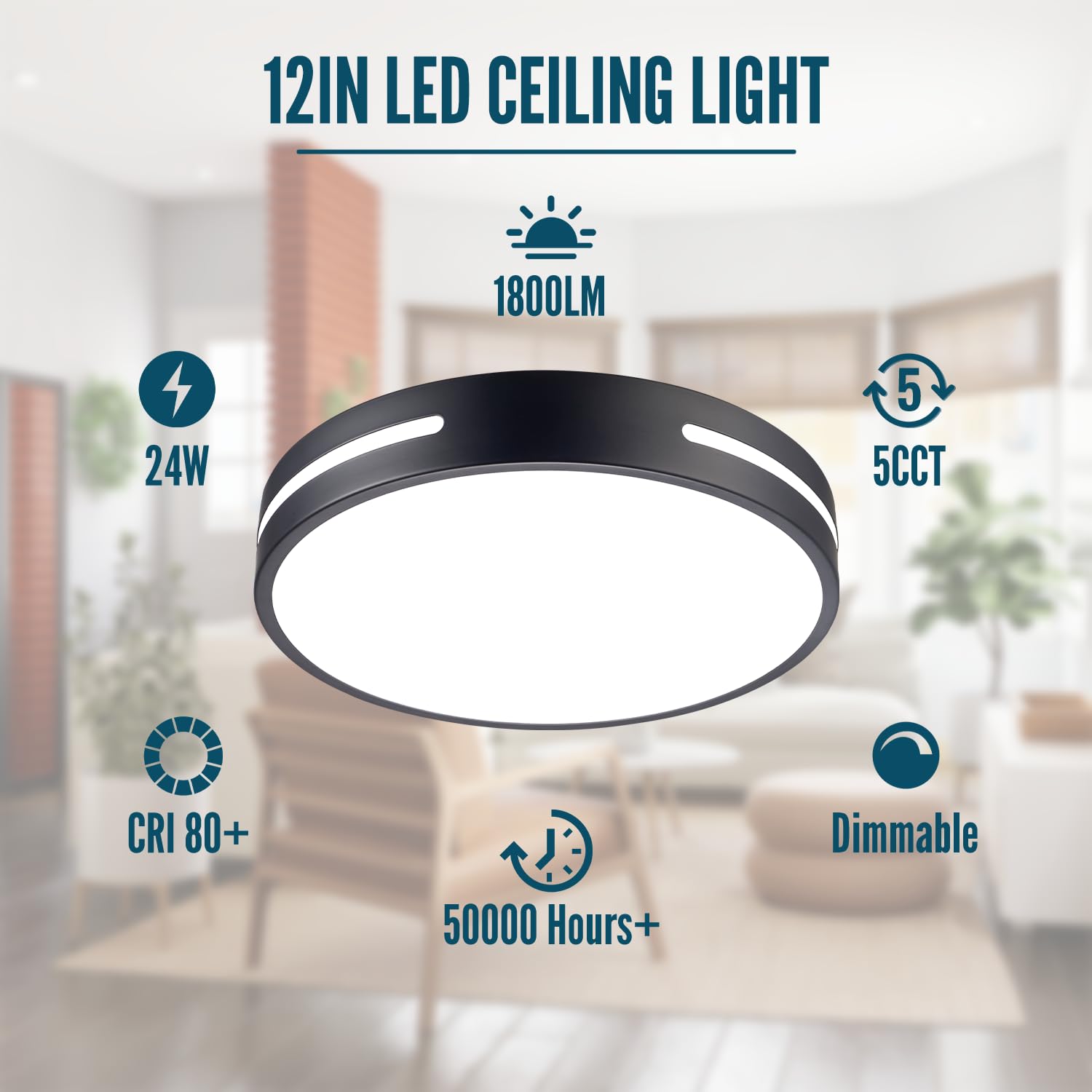 Wheatronic Led Ceiling Light Flush Mount 24W, Black Kitchen Light Fixture Ceiling Mount Dimmable Set Of 2, 12 Inch Close To Ceiling Light Fixture 5Cct For Bedroom, Bathroom, Living Room