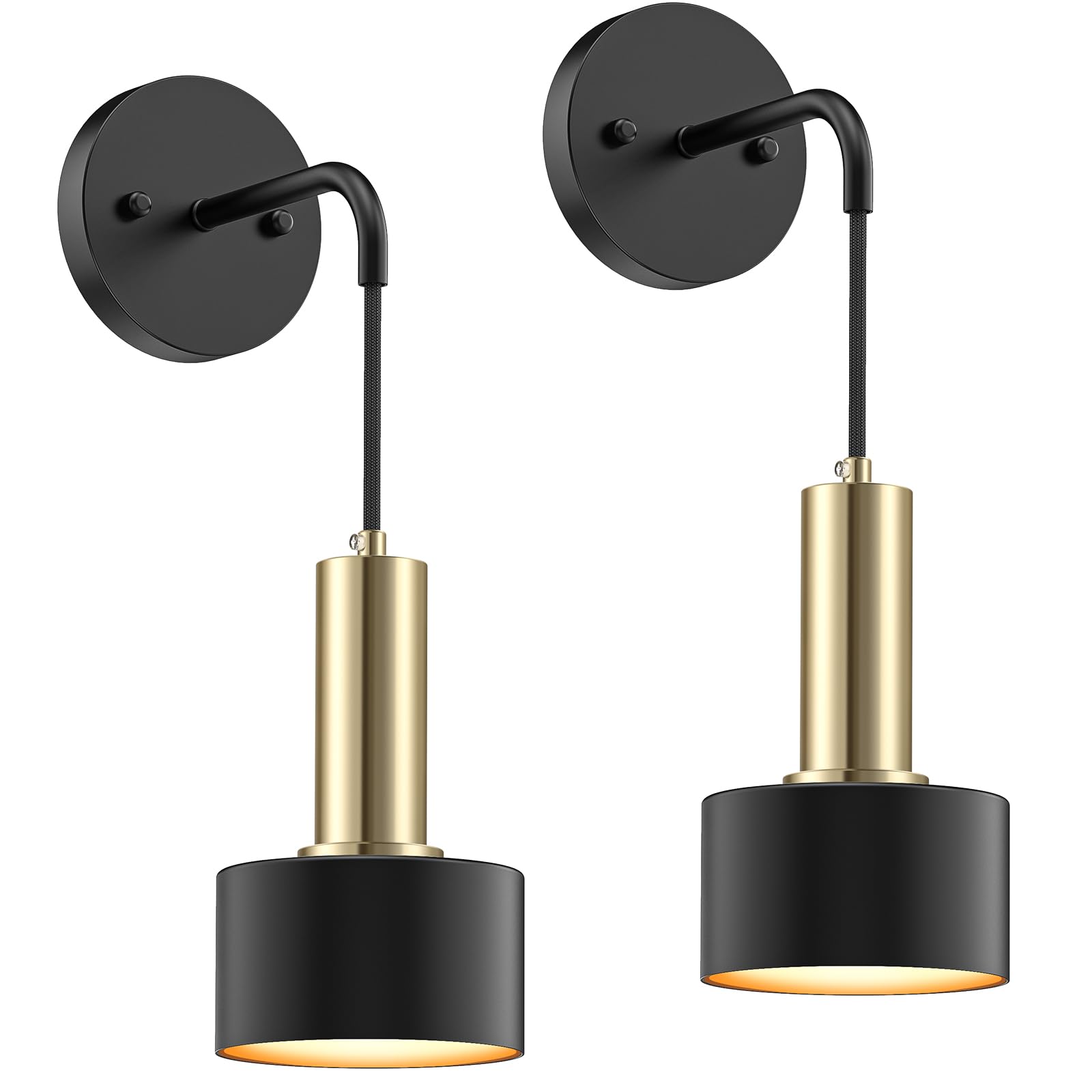 Eclipterra Dimmable RGB Wall Sconce Set of 2, Battery Operated Metal Lamps for Bedroom Living Room, Black, Model EC-Wall Sconce 05