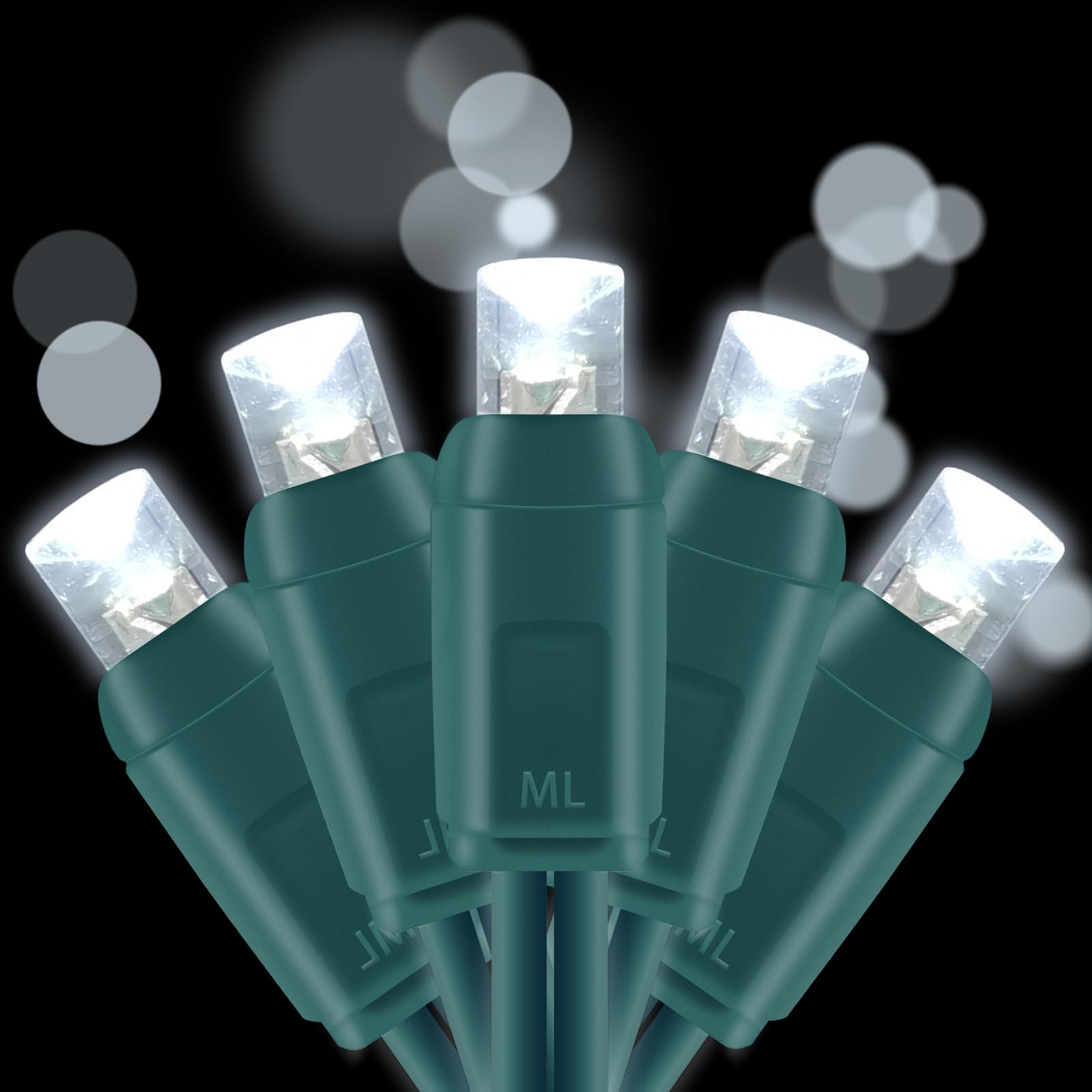 Everfit Lighting LED Christmas Lights, 50 Count, 5MM Wide Angle, 17 Feet Green Wire, Cold White, Model I3-50-1