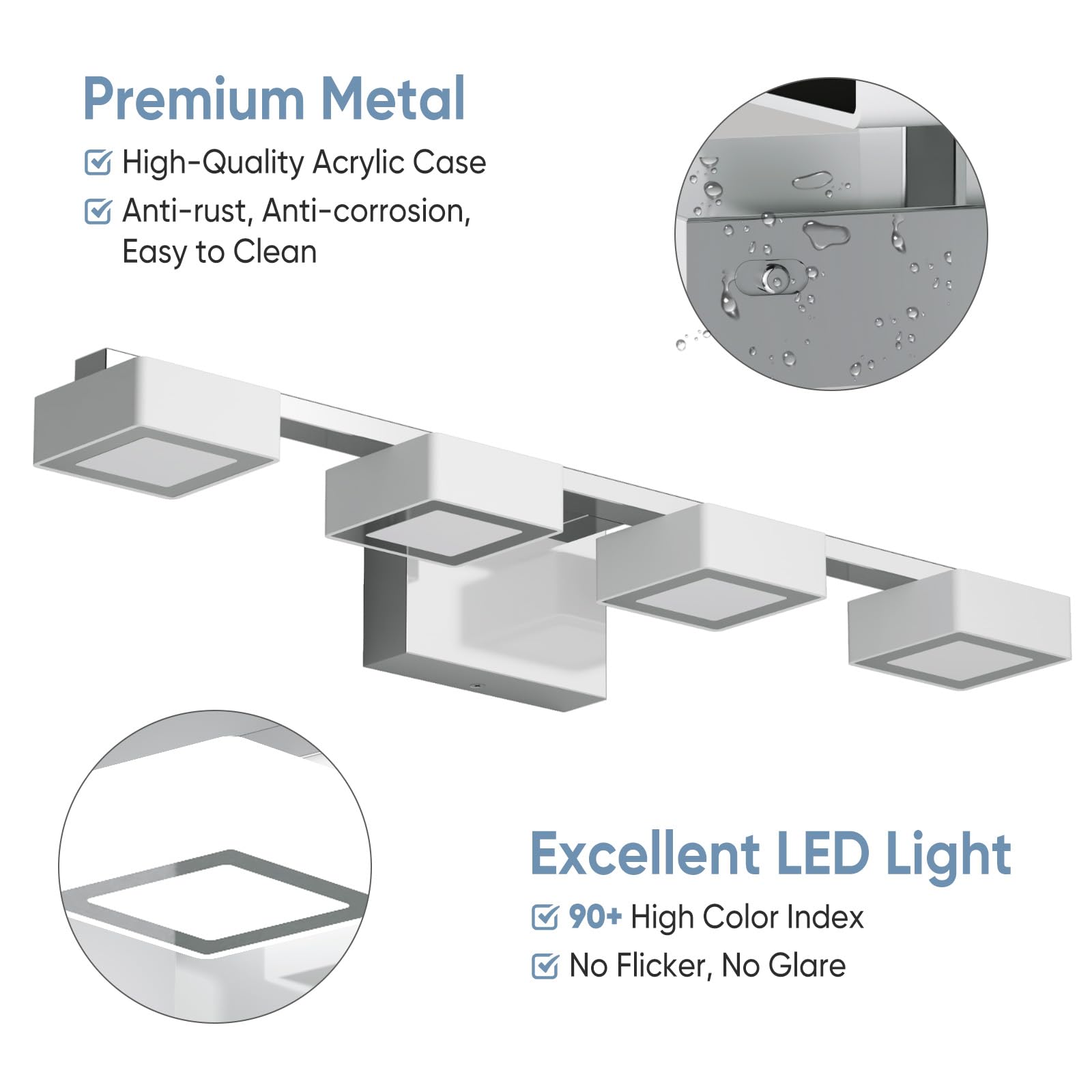 MYTH REALM LED Bathroom Light Fixtures, 4-Light Dimmable Vanity Light, Chrome, 25.5 inch, Model LJQ02-L4T-CH