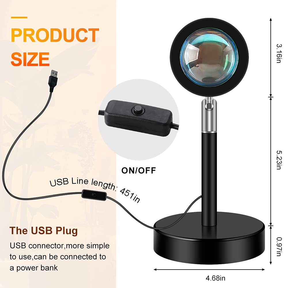 Sidaqi Sunset Projection Lamp 180°Rotation 3W Sunset Projection Lamp With Usb Charge Sunset Night Light Projector For Party Bedroom Decor (Sunset Red)
