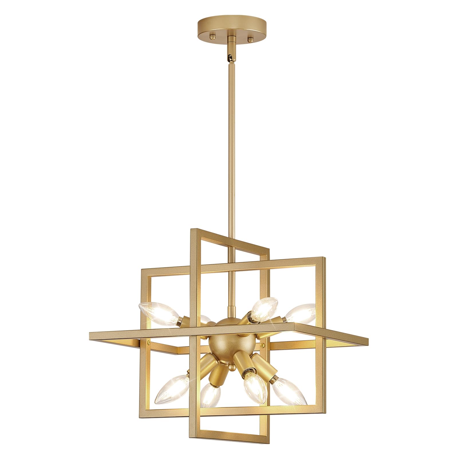 Goomavi Small Modern Lantern Chandeliers,Geometric Gold Pendant Light Fixture,8-Light Industrial Hanging Chandelier For Dining R