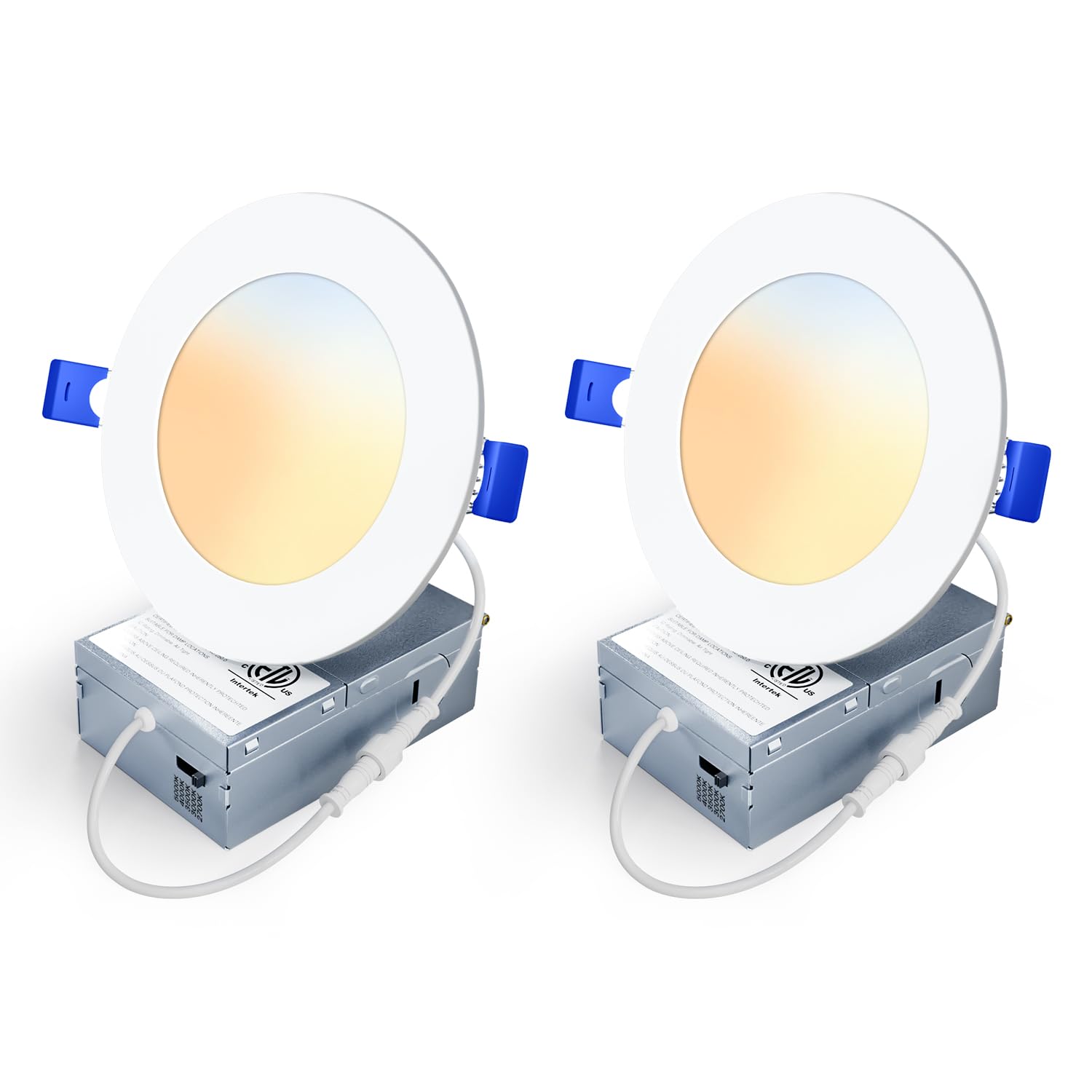 Veriligt 2 Pack 4 Inch 5CCT LED Recessed Light, Silm Canless Recessed Lighting, Dimmable, Damp Rated, 2700K-5000K Selectable, Wa