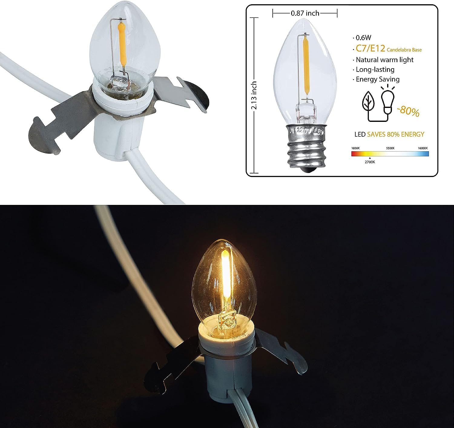 Erxiugs C7 LED Light Bulbs Accessory Cord, 6Ft Indoor Use, 4 Pack, Plastic for Halloween & Christmas Decoration