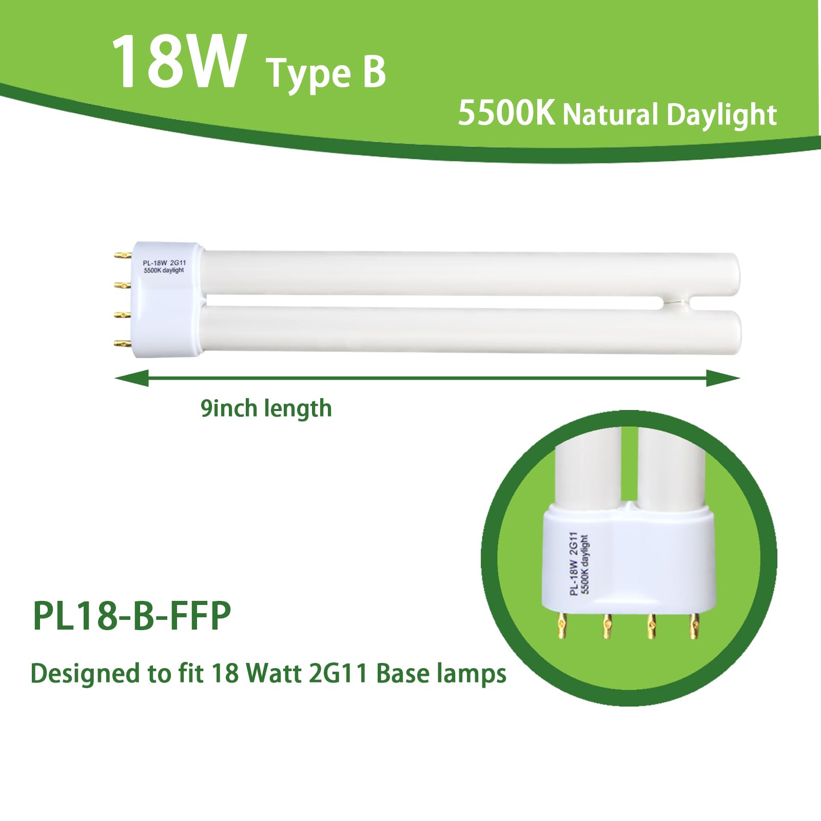 Dameiol 18W Fluorescent Light Bulb Replacement for OttLite, 5500K Bright Natural Daylight, 2G11 Base, 2-Pack, White