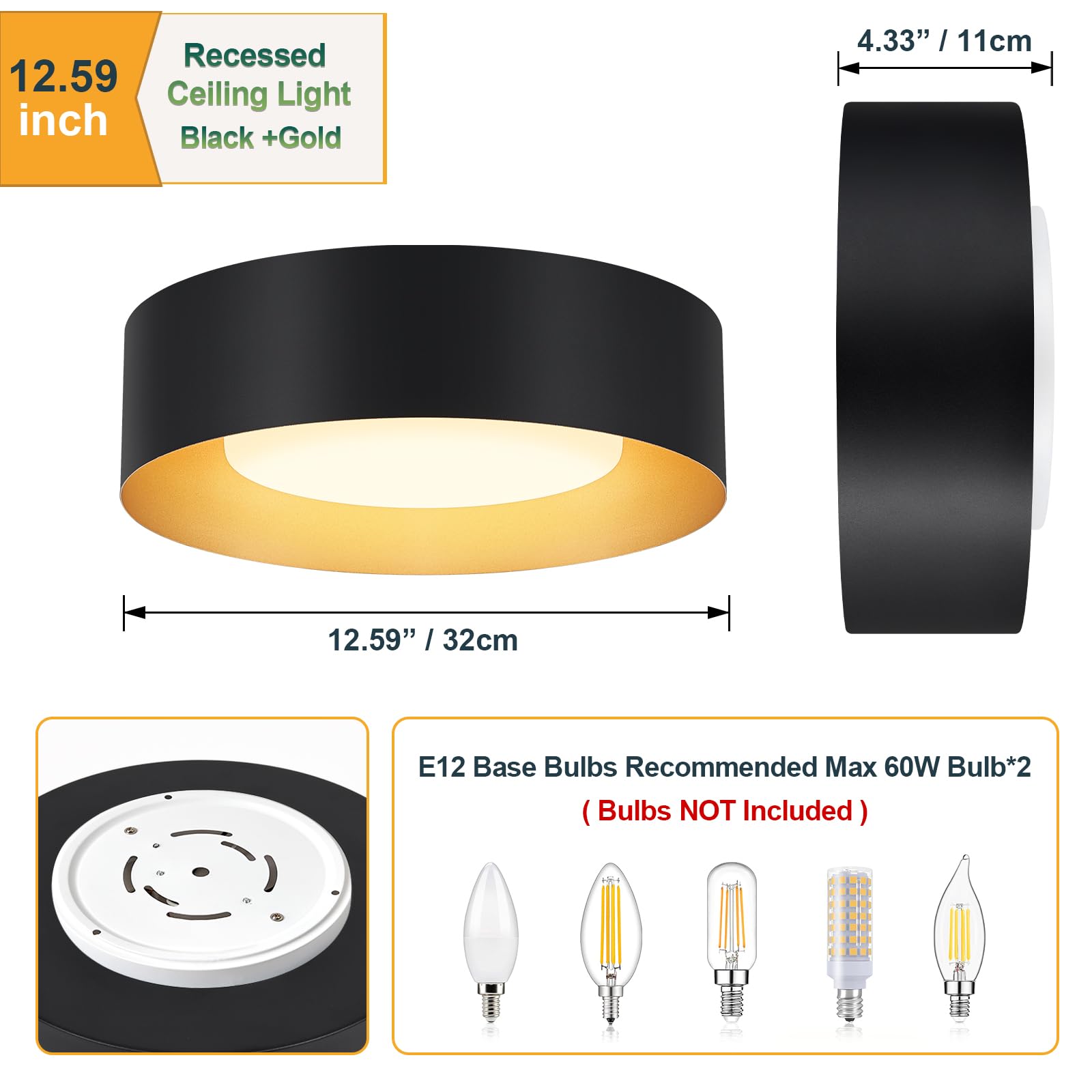 Goomavi Modern Flush Mount Ceiling Lights,Minimalist 12.5In Round Close To Ceiling Light Fixture,Black And Gold Metal Ceiling Li