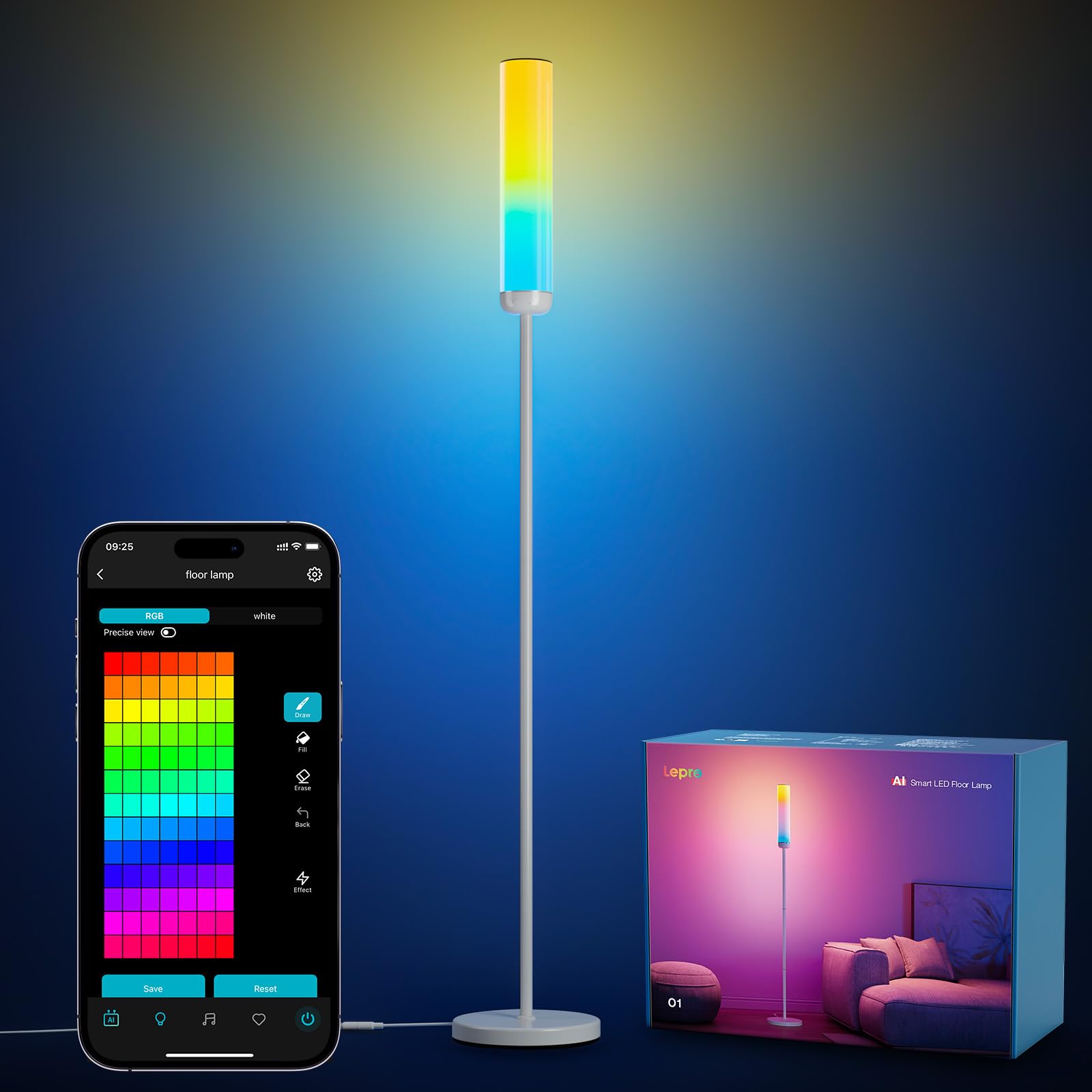 Lepro O1 Ai Floor Lamp, 2300Lm Smart Led Standing Lamp App/Wifi Control, Alexa/Google Assistant Enabled, Modern Floor Lamp With
