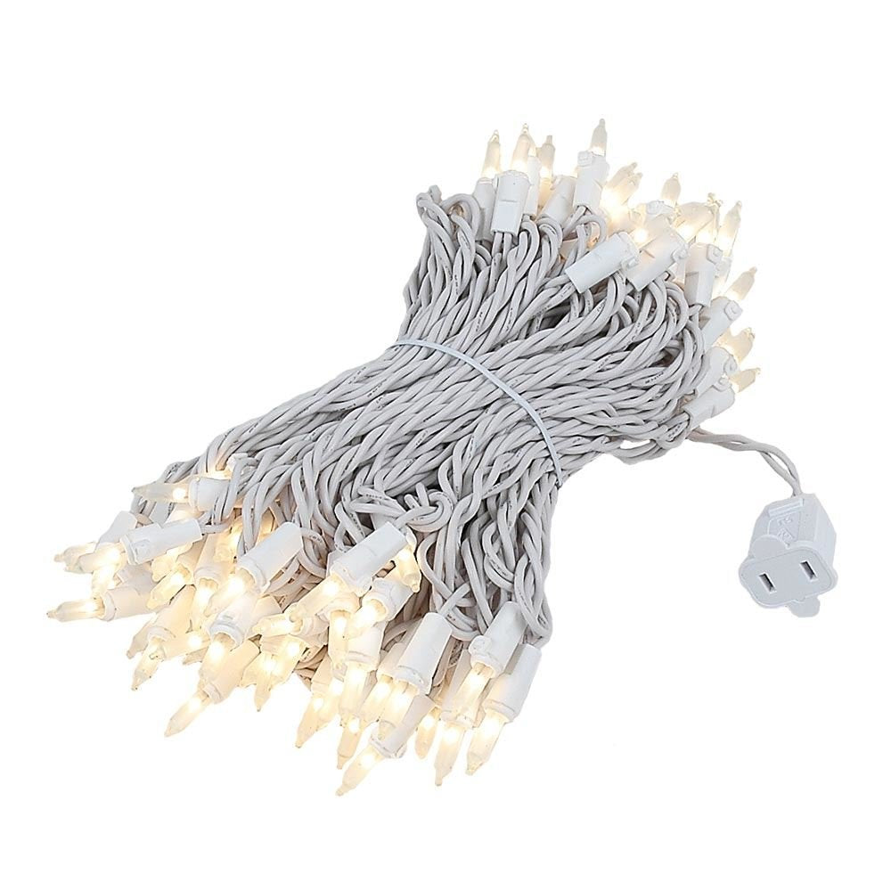 Novelty Lights 50 Feet 100 Bulb Incandescent Mini Light String, Frosted with 6-Inch Spacing on White Wire, UL Listed Commercial 