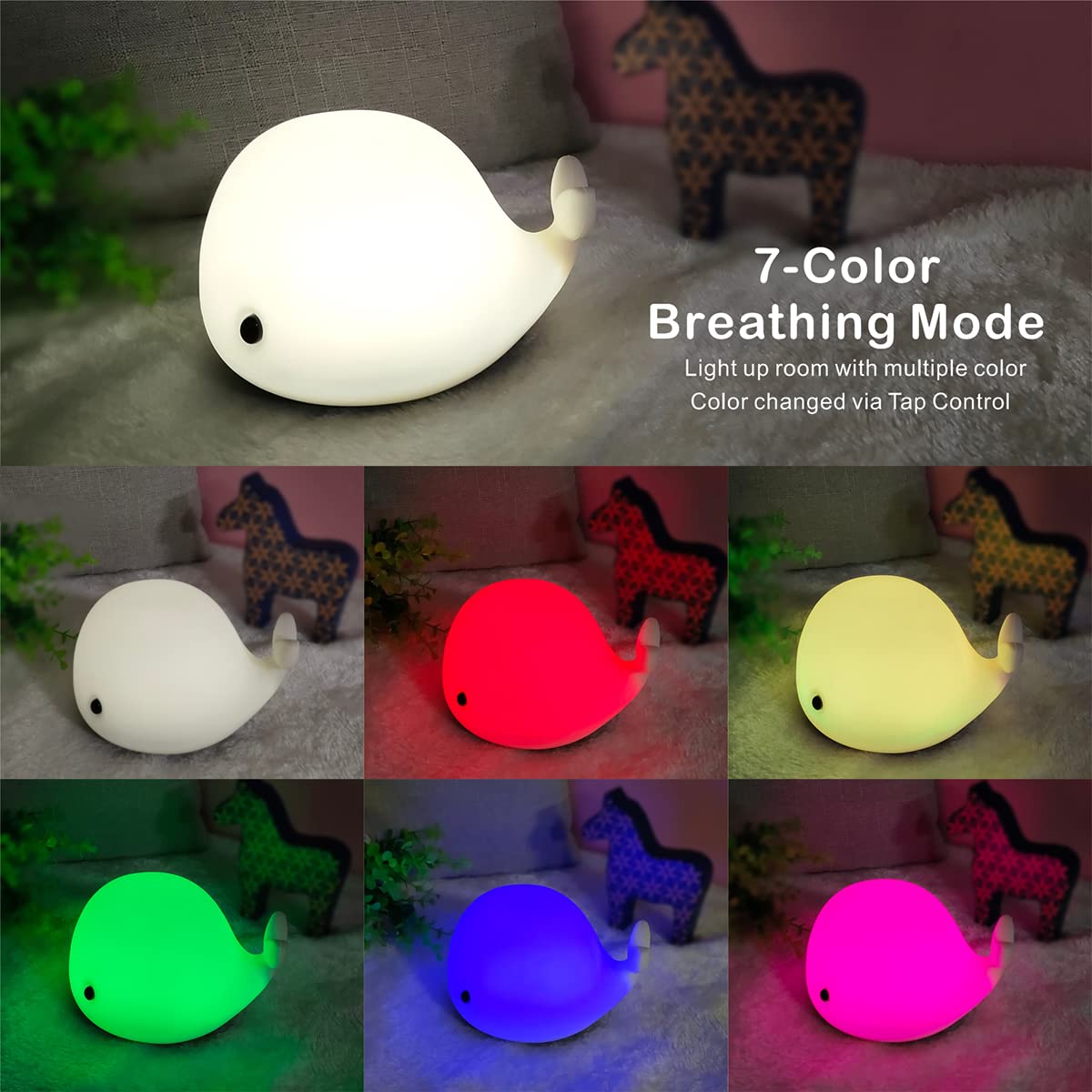 LEDHOLYT Dolphin Night Light for Kids, Silicone Bedside Lamp, Cute Nursery Design