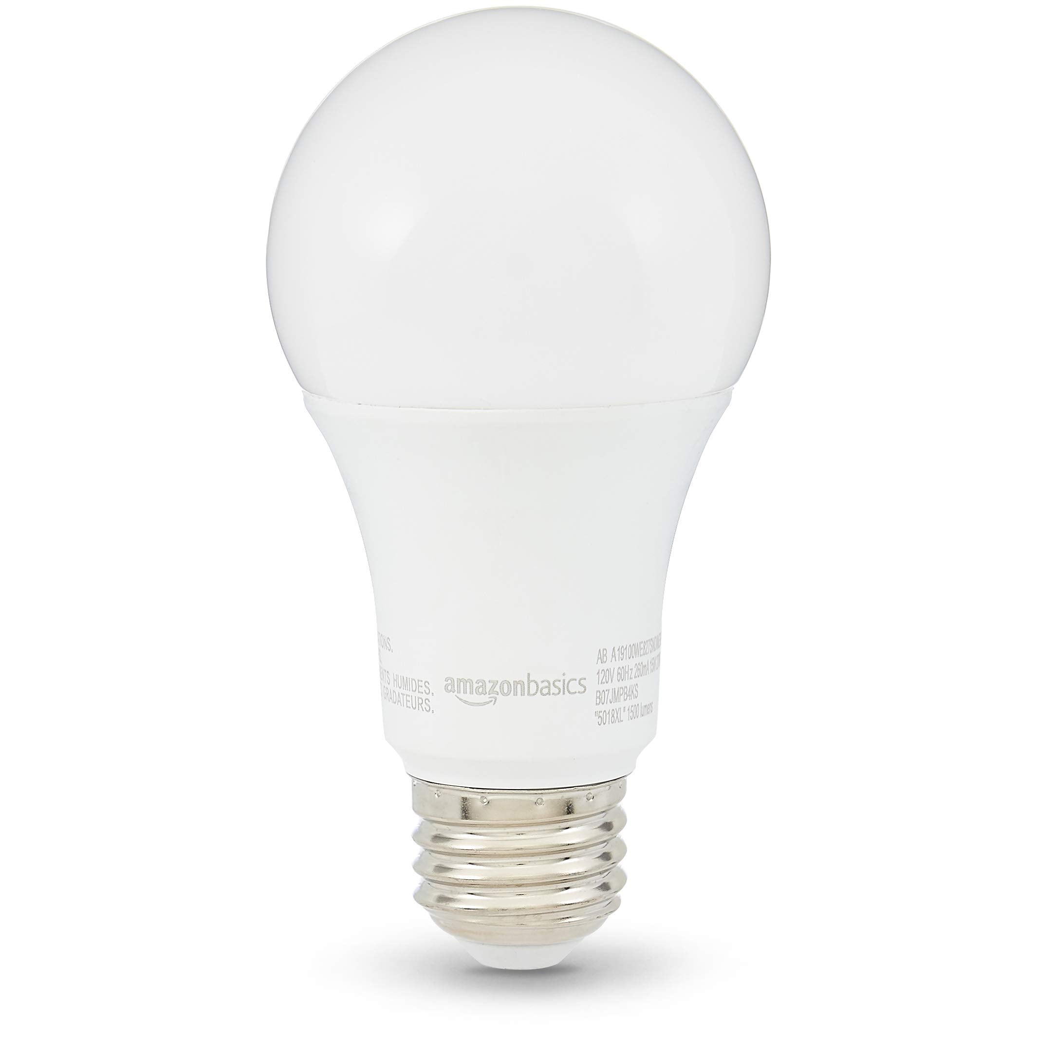 Amazon Basics A19 Led Light Bulbs 100 Watt Equivalent, Soft White (2700K), Energy Efficient 15 W, Non-Dimmable, 10,000 Hour Life