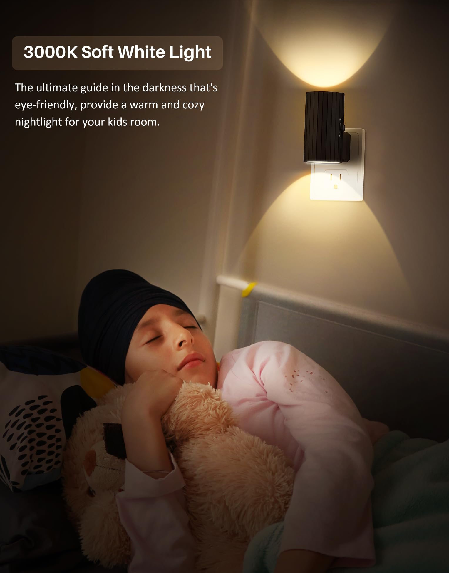 KKUP2U LED Night Lights, Dusk to Dawn Sensor, 0-100LM Adjustable Brightness, Soft White 3000K, Dimmable, 2 Pack for Hallway &