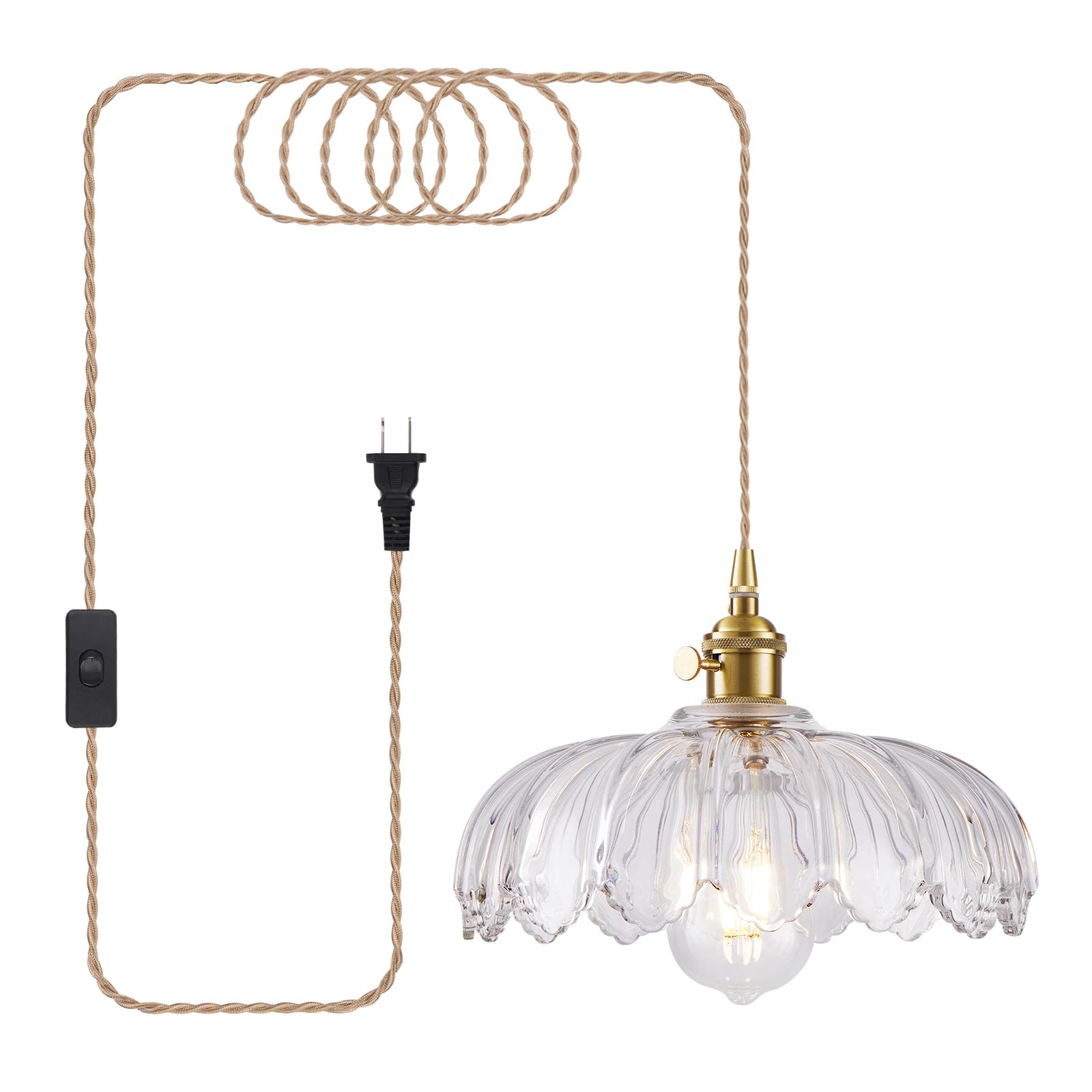Beserwin Plug In Pendant Light  Hanging Lights With Plug In Cord  Hanging Light Fixture With Green Glass  E26 Pendant Lighting For Kitchen Island  Bedroom  Dining Room-Clear