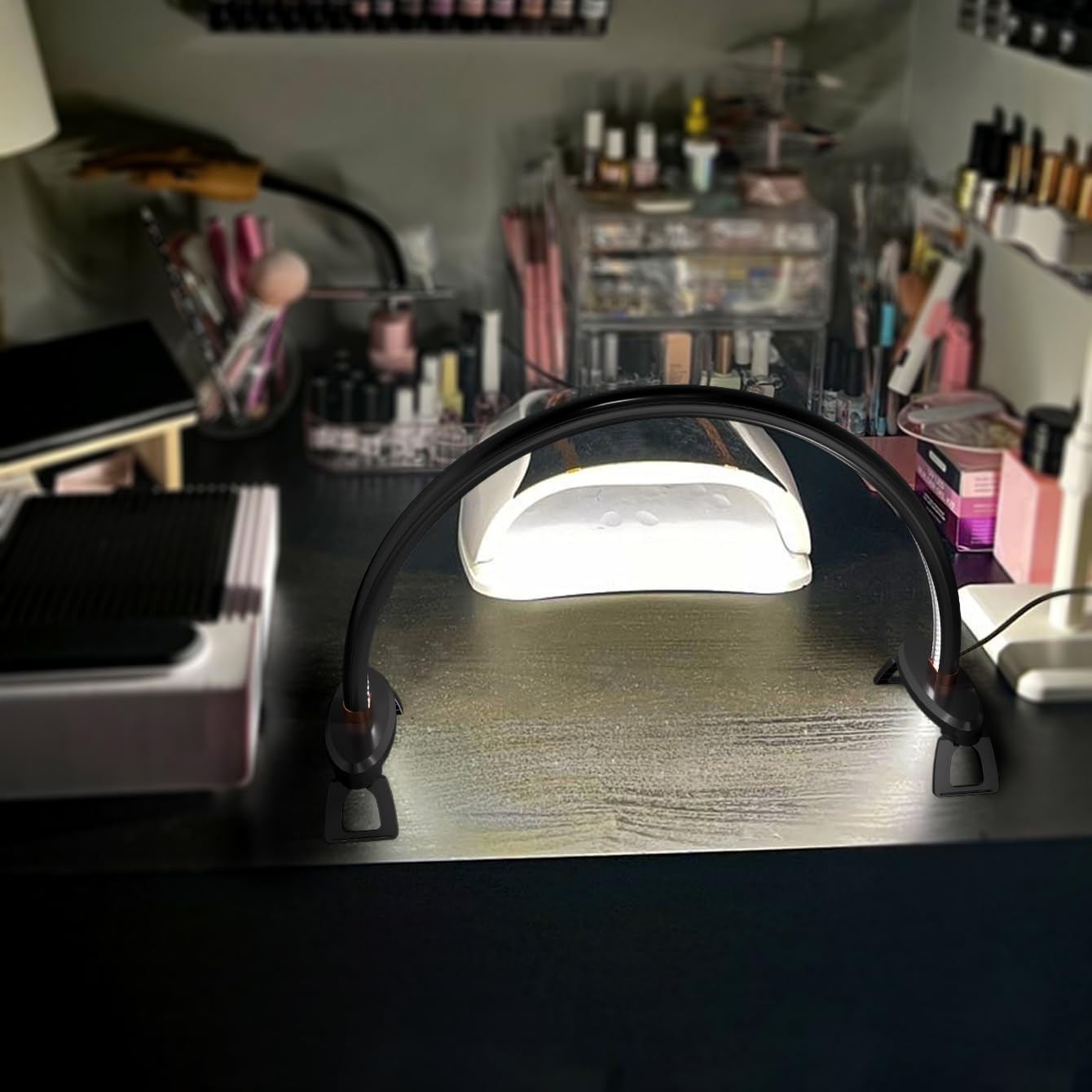 Welltell Half Moon Light For Nail Desk, 180 Degree Glow Moon Light Nail Tech, Arch Nail Desk Lamp Color Temperature 3000K-6200K