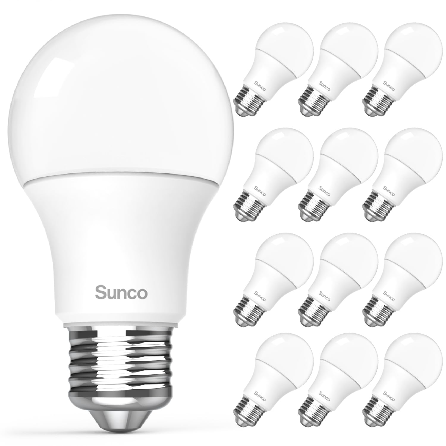 Sunco 12 Pack A19 Led Light Bulbs, [Focos Para Casa], E26 Base Lamp Bulb For Bedroom Bathroom, 850 Lm, 8W (60W Equivalent), 4000
