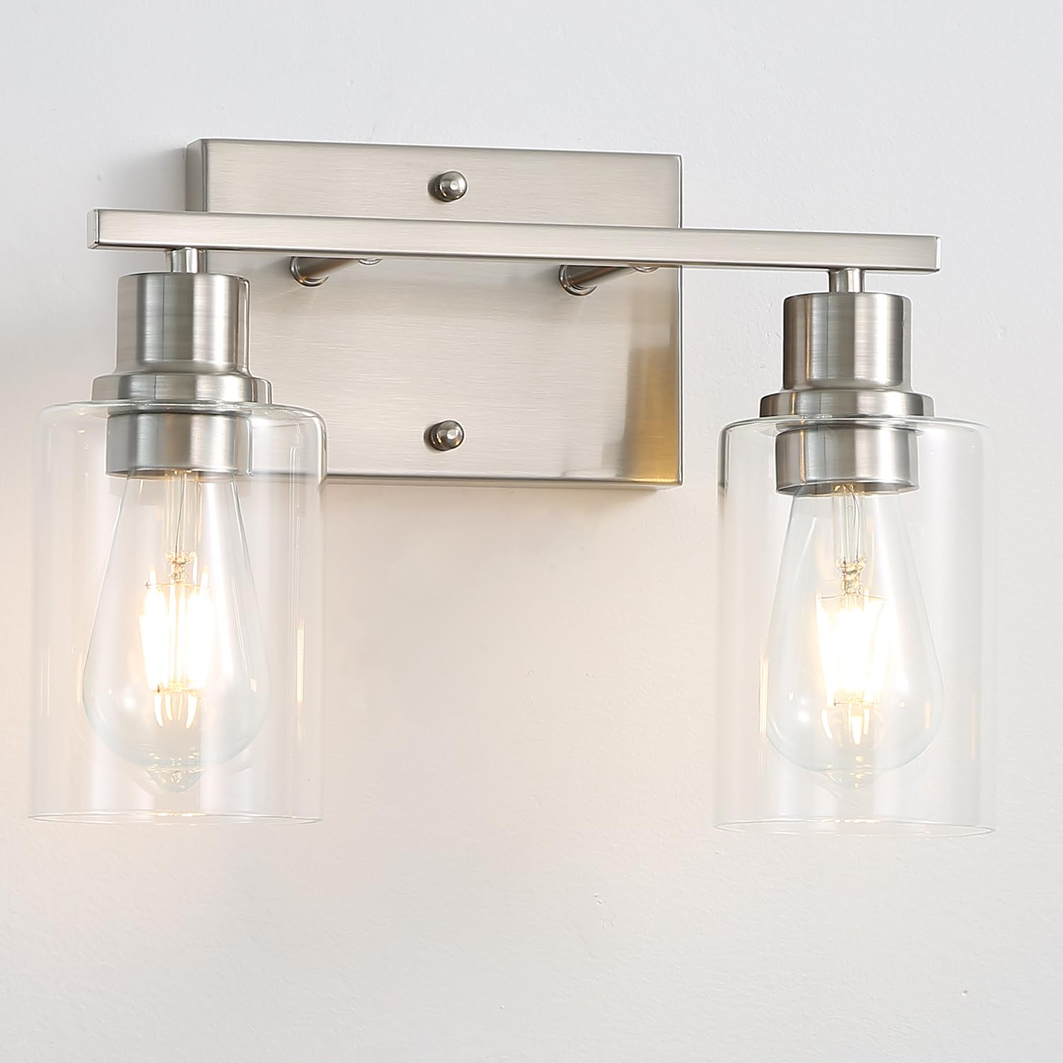 Jodauirt Farmhouse Wall Sconces 2-Lights Brushed Nickel Bathroom Vanity Light Fixtures,Classic Wall Sconces With Clear Glass Shades, Modern Wall Lighting ?For Mirror,Bedroom,Living Room