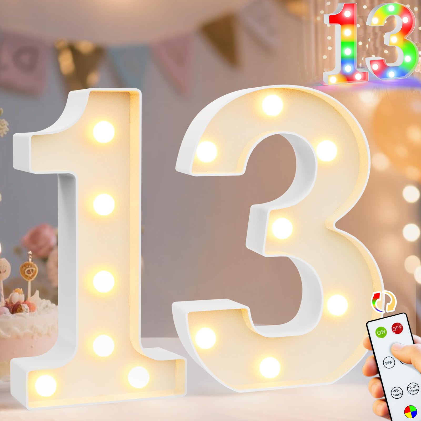 Pooqla 13Th Birthday Decoration For Girls Boys  Decorative Led Light Up Numbers  Marquee Numbers 13 Sign For Party Backdrop 13Th Wedding Anniversary Decor Gift  Warm White And Colorful Number 13