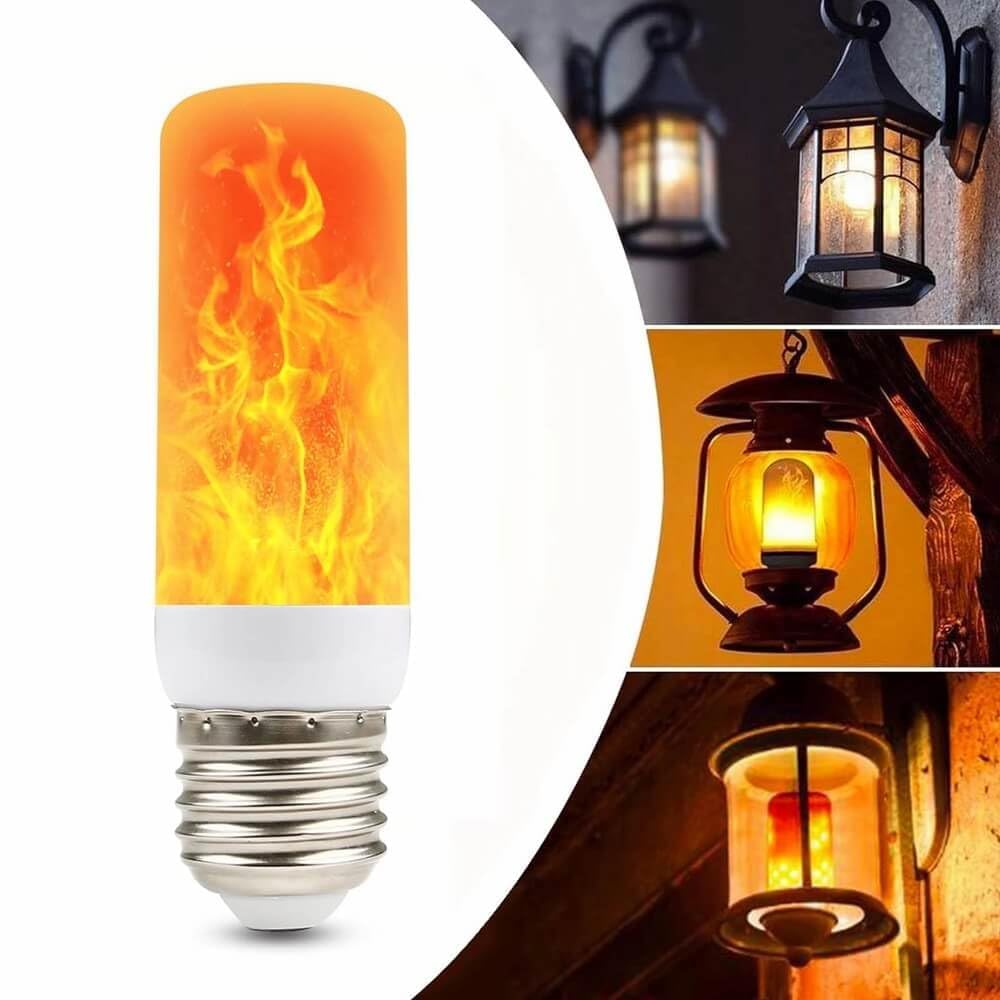iCrius 2-Pack LED Flame Light Bulbs, E26/E27 Base, 4 Flickering Modes, Realistic Flame Effect for Christmas, Halloween & Party Decor