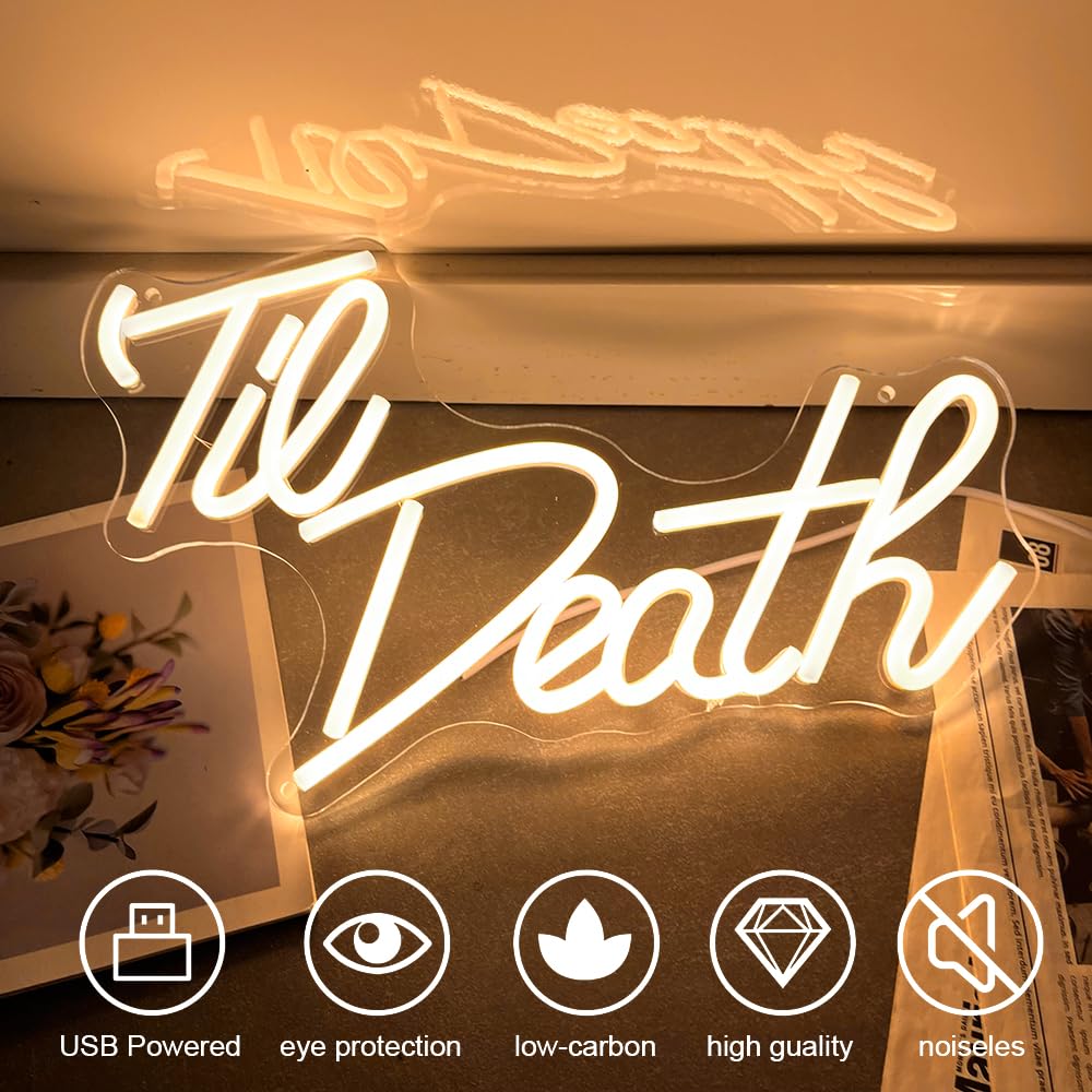 Til Death Neon Sign For Wall Decor Warm White Led Til Death Light Sign For Wedding Engagement Birthday Anniversary Proposal Party Til Death Do Us Party Decor Valentines Day Gifts
