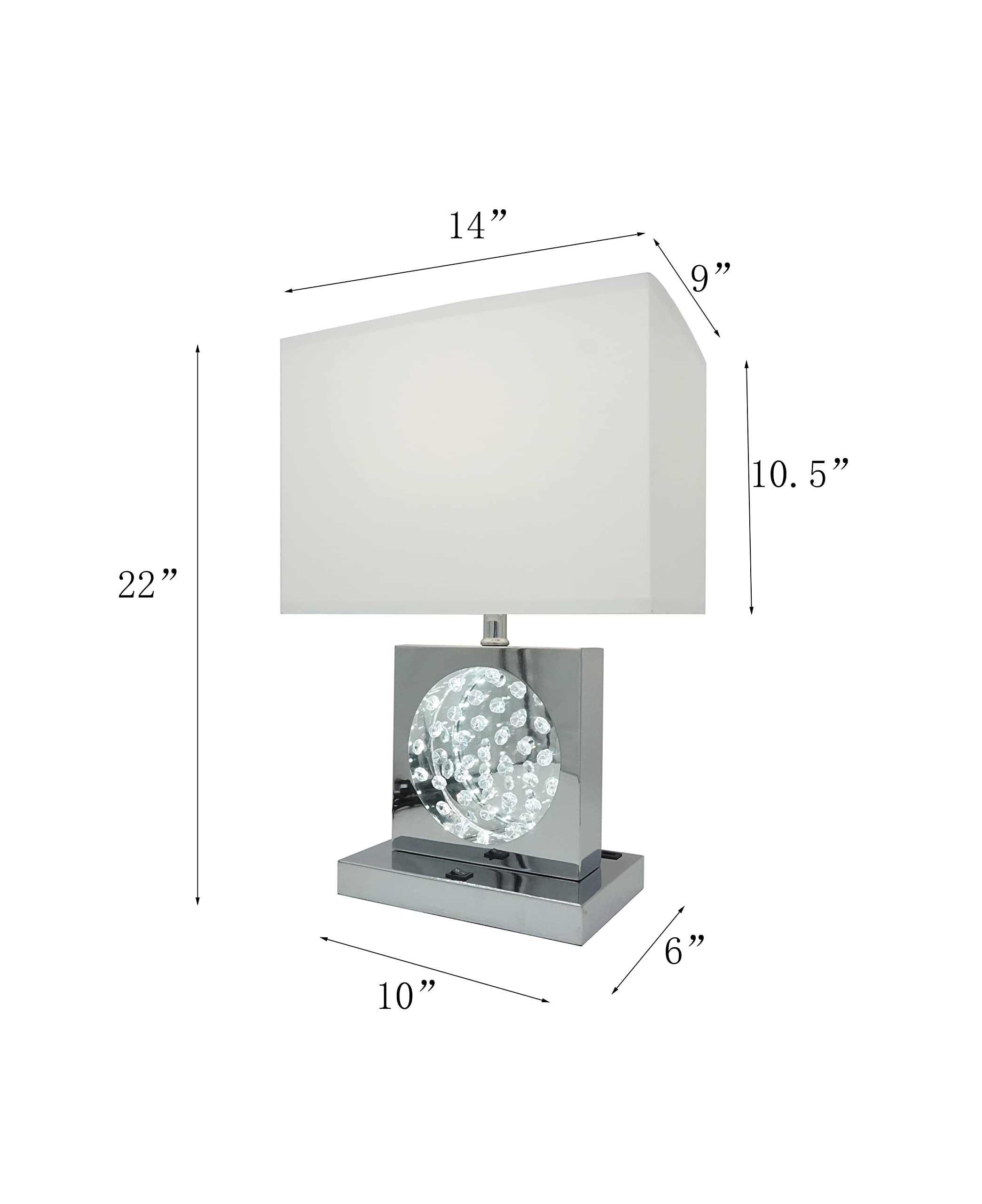 SH Lighting LED Table Lamp, 22in Tall, Crystal Decor, USB Port, Power Outlet, Chrome Finish, Model 6380