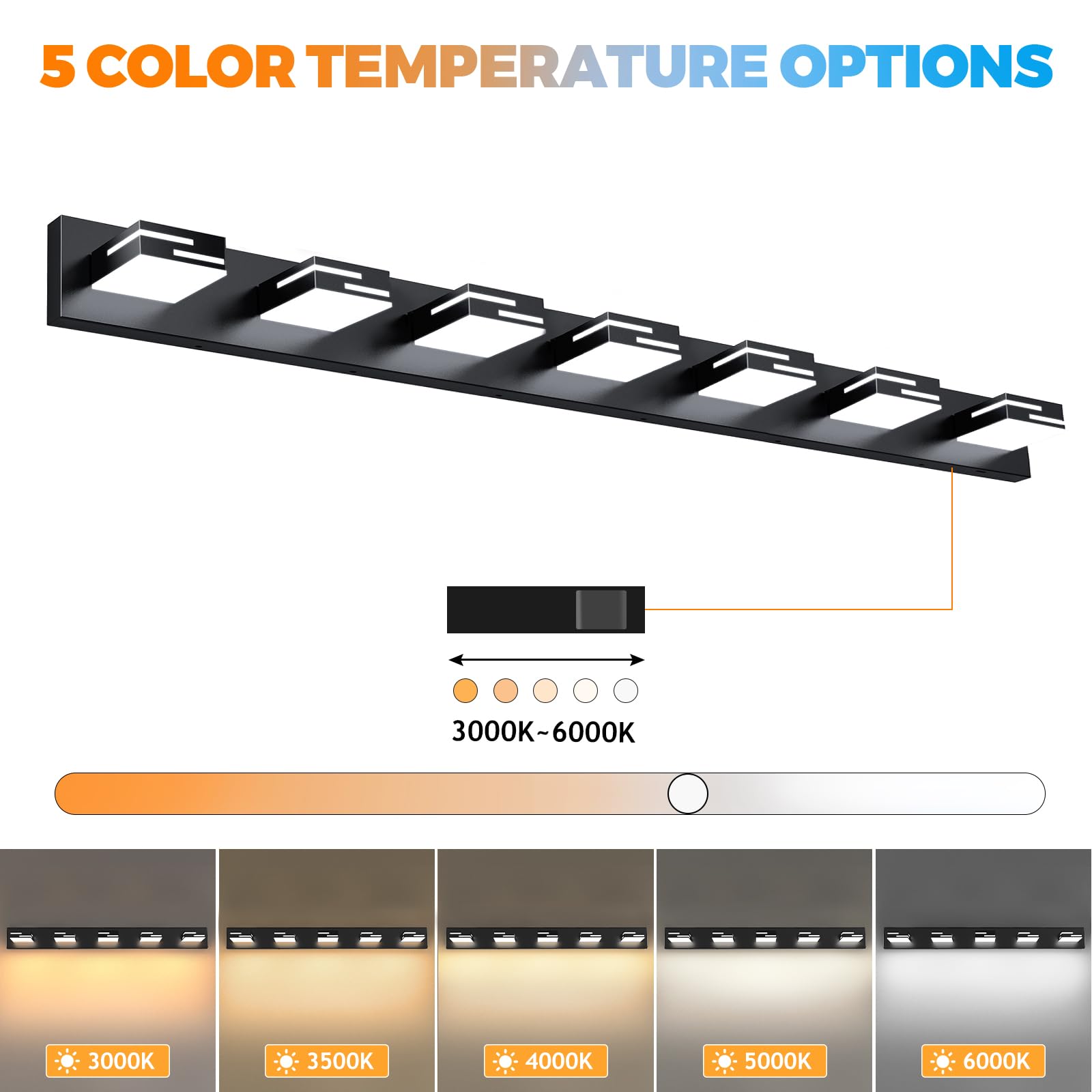 Izorro Modern Led Bathroom Vanity Light Fixtures (7-Light 5Cct Dimmable)  Matte Black Vanity Lights For Bathroom Lighting Fixtures Over Mirror With Rotatable