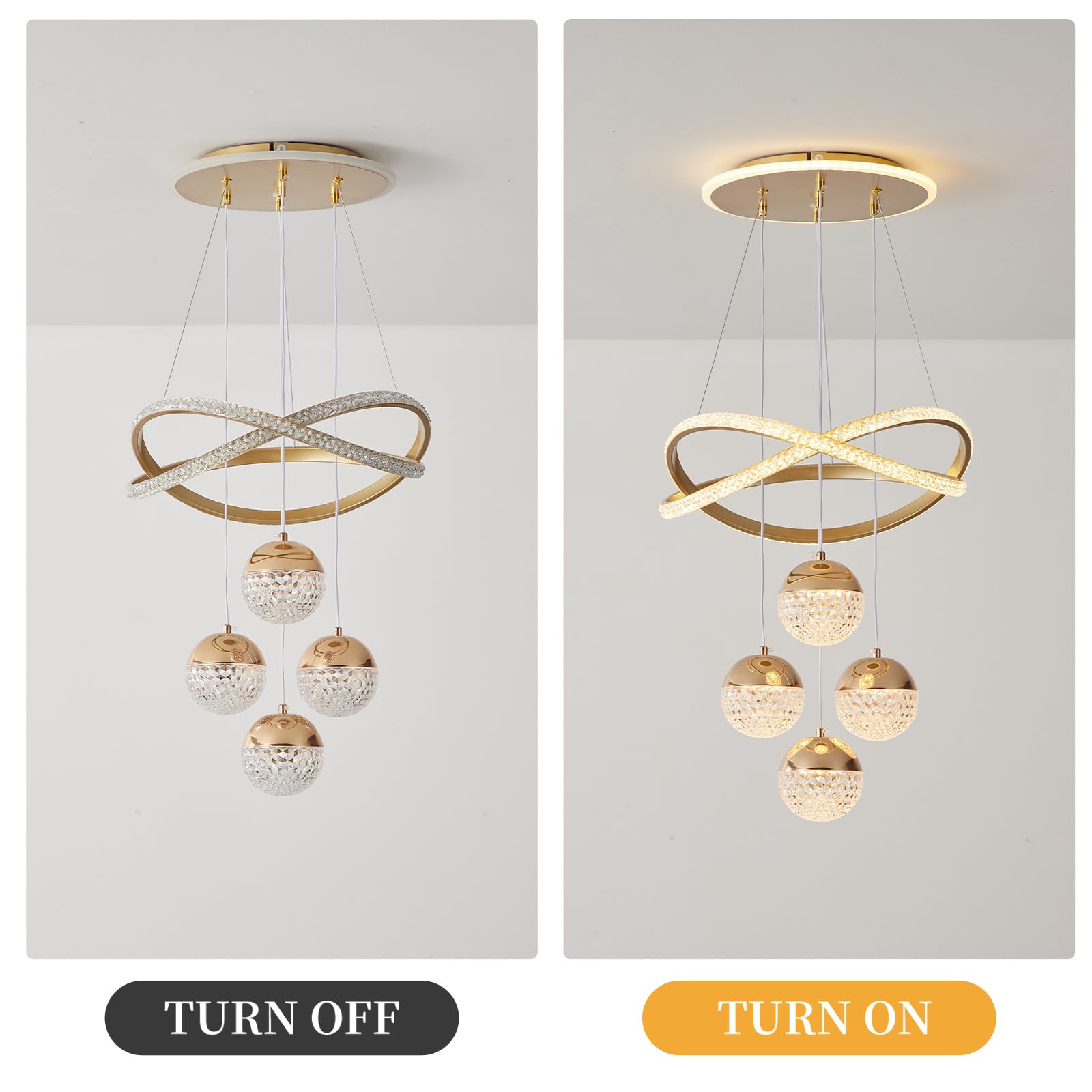 BCGMYLN Modern Gold LED Chandelier, Dimmable Pendant Light for Dining Room, Adjustable, Aluminum, Model WY-PL LIGHT